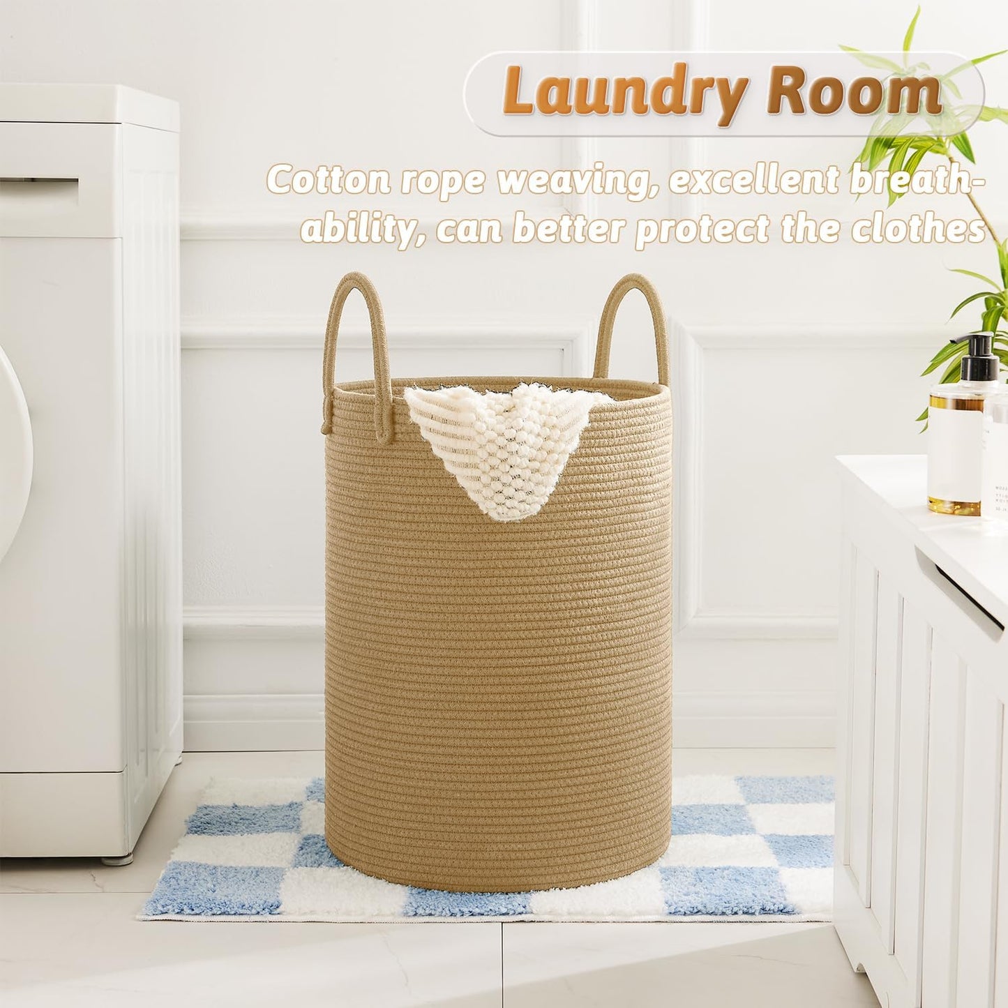 Laundry Basket,Woven Cotton Rope Laundry Hamper,60L for Decorative Storage of Dirty Clothes,Toys and Blankets in Bathroom,Baby Room and Living Room