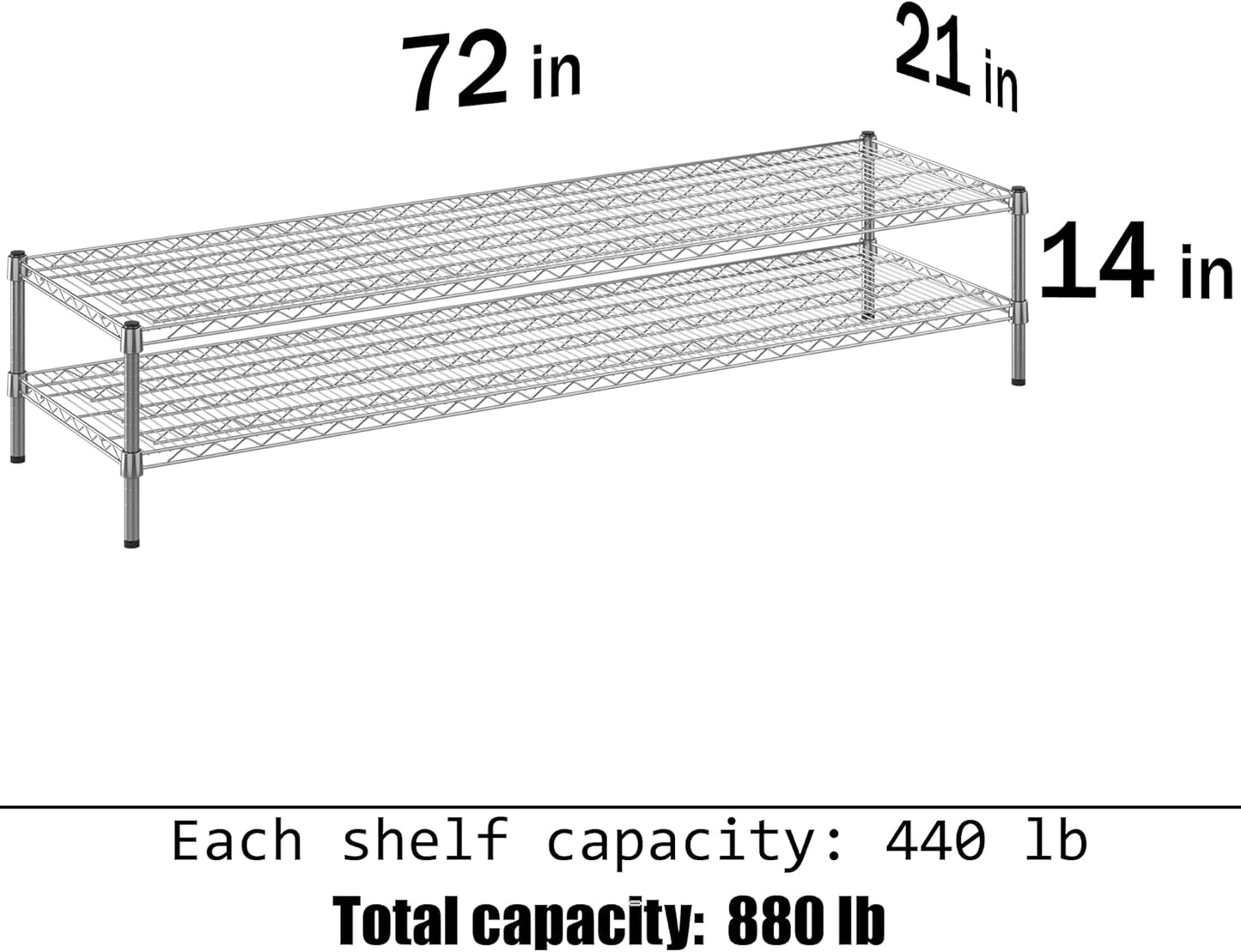 21" Deep x 72" Wide x 14" Height Wire Shelving Kit | 2-Tier | NSF Commercial Storage Rack Unit