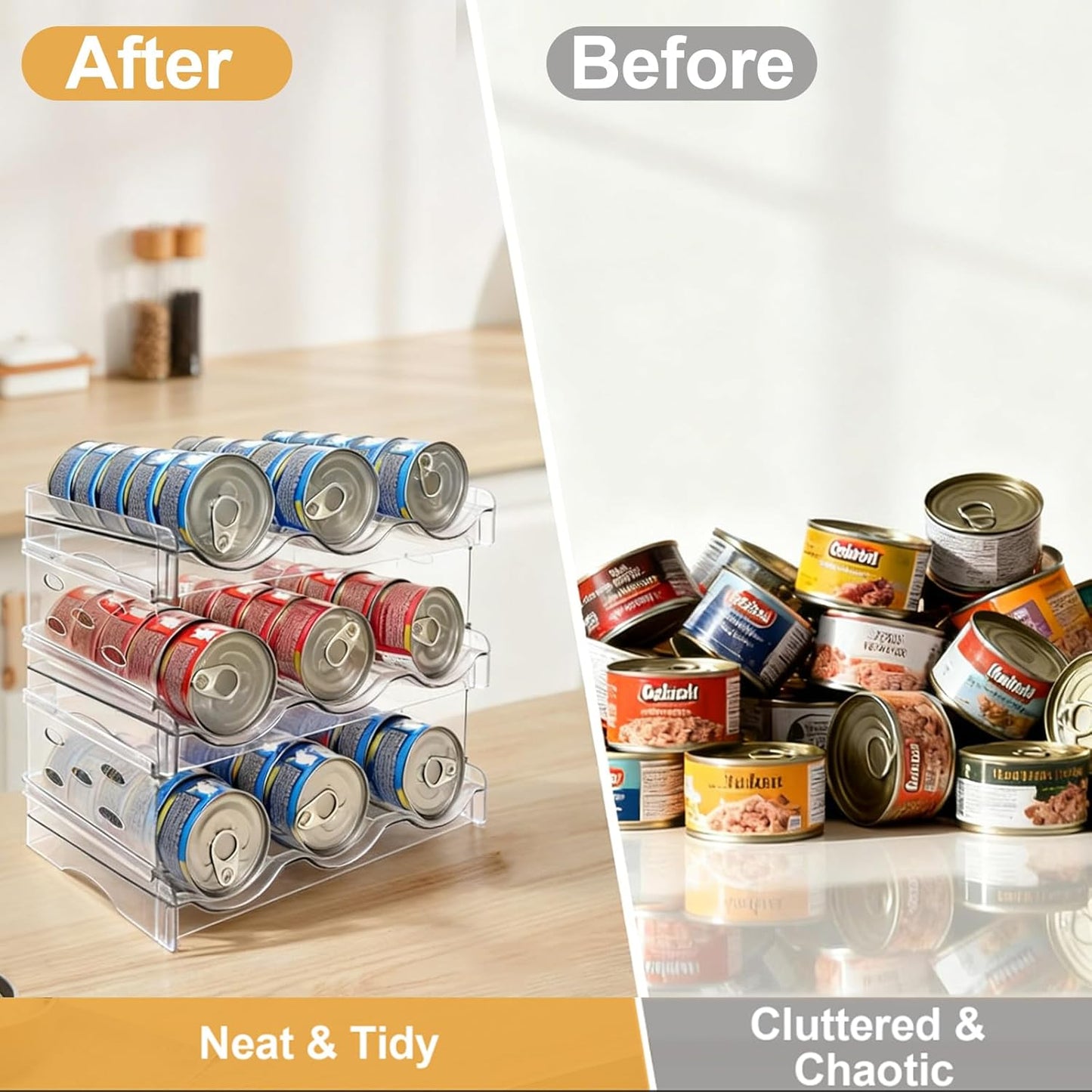 Cat Food Can Organizer,Can Organizer for Pantry,3-Layers Transparent Cat Food Storage Container Holds 54 (3.5oz) Cans,Canned Food Organizer and Storage for Countertop Kitchen Cabinet