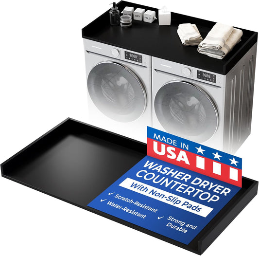 OfficeSimpli Large Washer Dryer Countertop 30 x 58 - Made in USA - Heavy-Duty Laundry Countertop Over Washer and Dryer, Laundry Room Countertop Organization Solution with Non-Slip Pads, Black