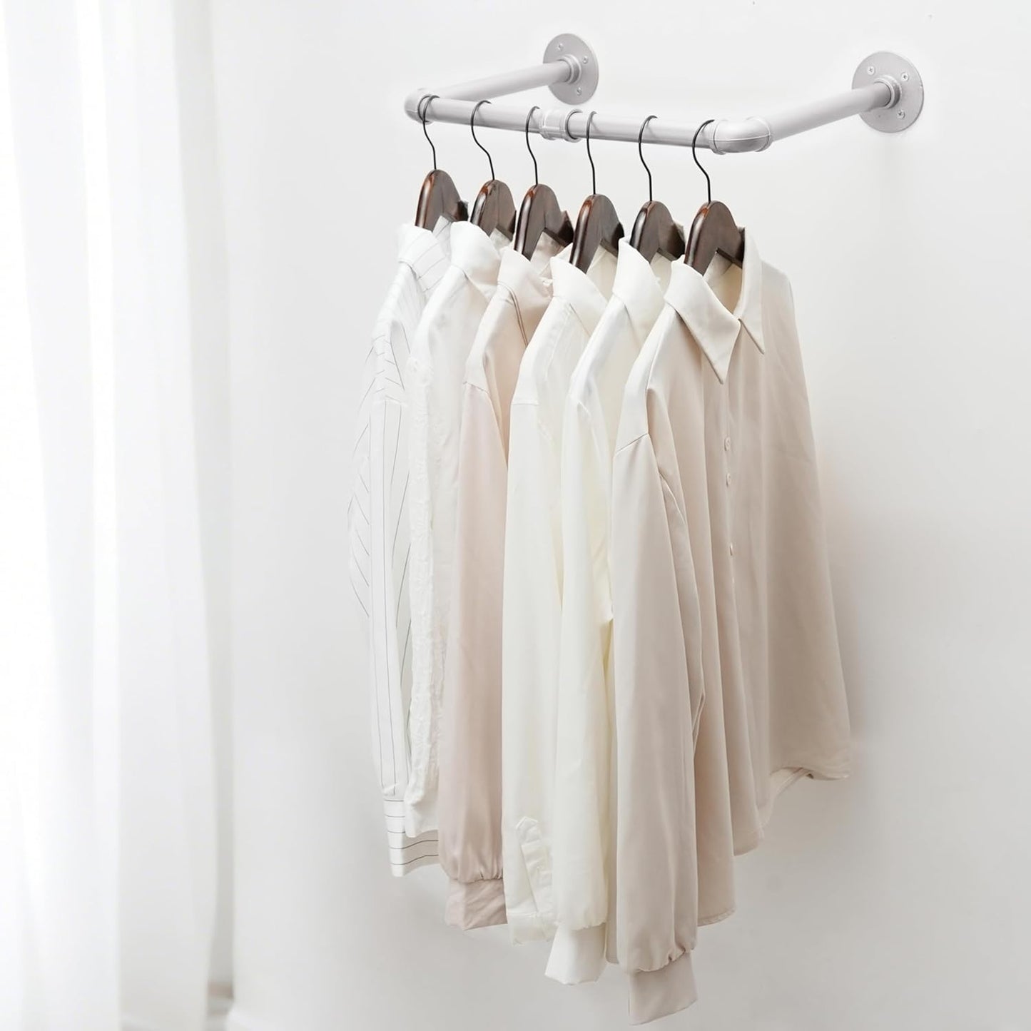 WEBI Industrial Pipe Clothing Rack,20" Wall Mounted Clothes Rack for Hanging Clothes,Heavy Duty Metal Garment Rack Bar Wall Mount Clothing Rod for Closet,Laundry Room,Silver,2 Packs