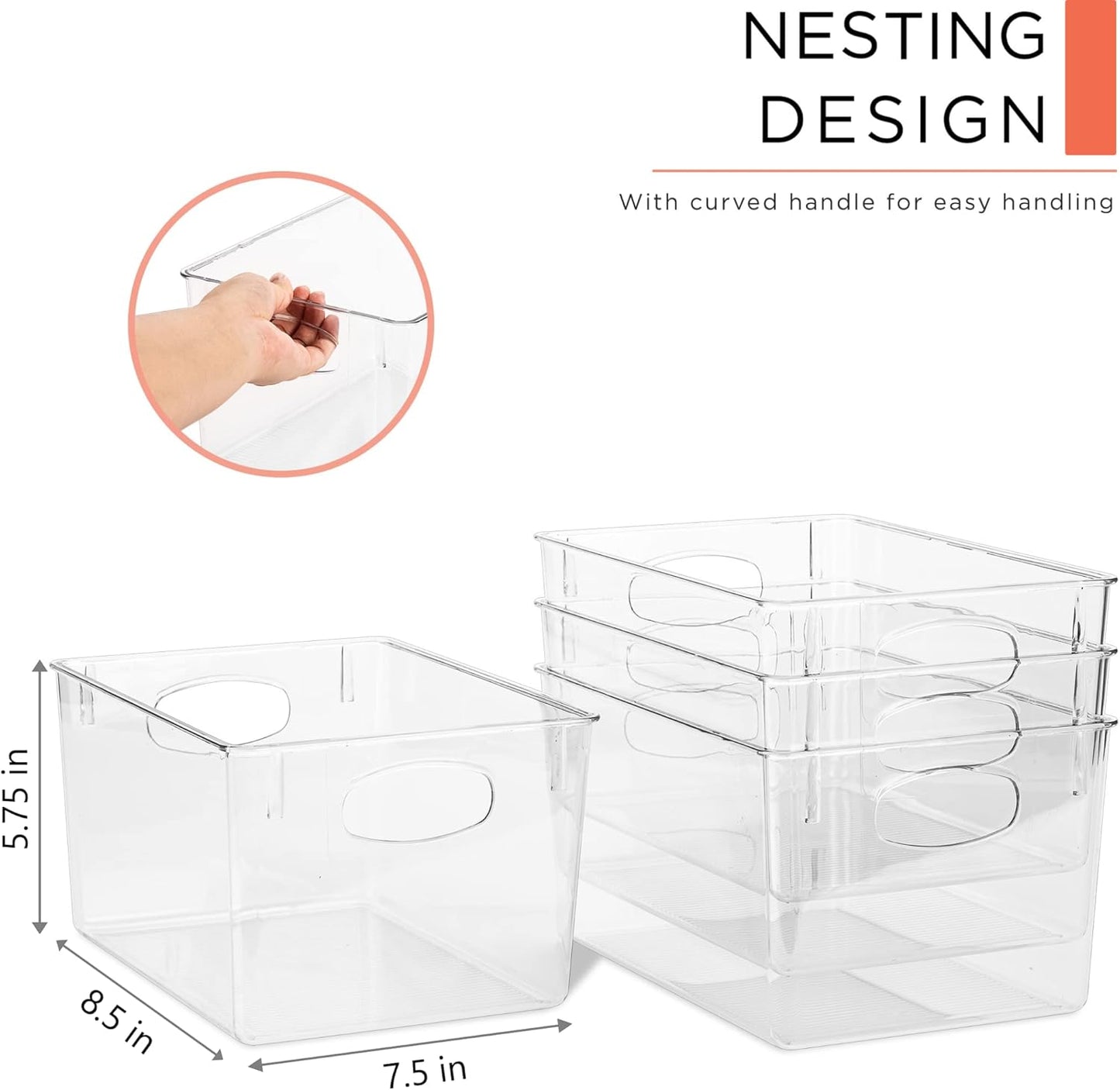 Sorbus Medium Clear Plastic Storage Bins for Shelves, Clothes, with Handle - Clear Storage Bins, Drawer, Shelf, Closet, Pantry, Fridge, Freezer Organizer Bins, Closet Organizers and Storage (2 pack)