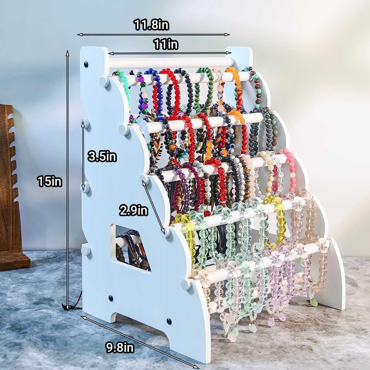 Wooden Bracelet Holder 8 Tier Jewelry Bracelet Display Stand, Portable Organizer for 150-240 Bangles & Scrunchies - for Vendors,Retail Stores, Craft Shows, and Home Storage (white)