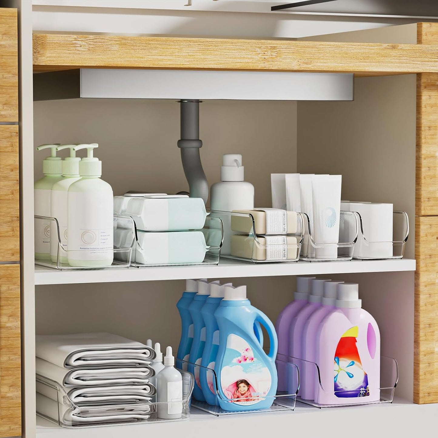 Ettori Set of 8 Clear Organizing Bins for Total Home Organization - Multi-Purpose Storage Solution for Pantry, Closet, Bathroom, and Kitchen