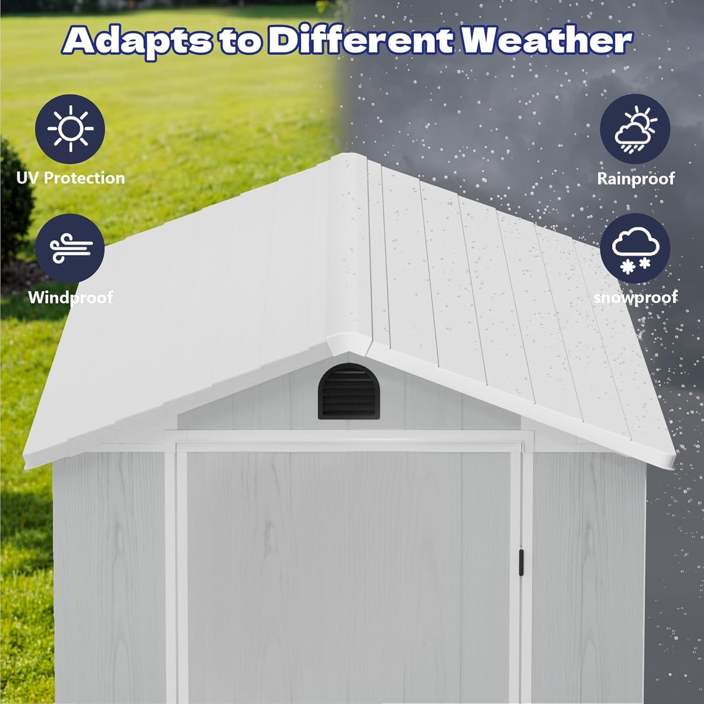 Greesum 4x8FT Plastic Outdoor Storage Shed with Floor, Resin Storaged Sheds with Lockable Door, Window & Vent, All-Weather Tool Sheds for Garden, Backyard, Patio, Light Gray (One-Piece Panel)