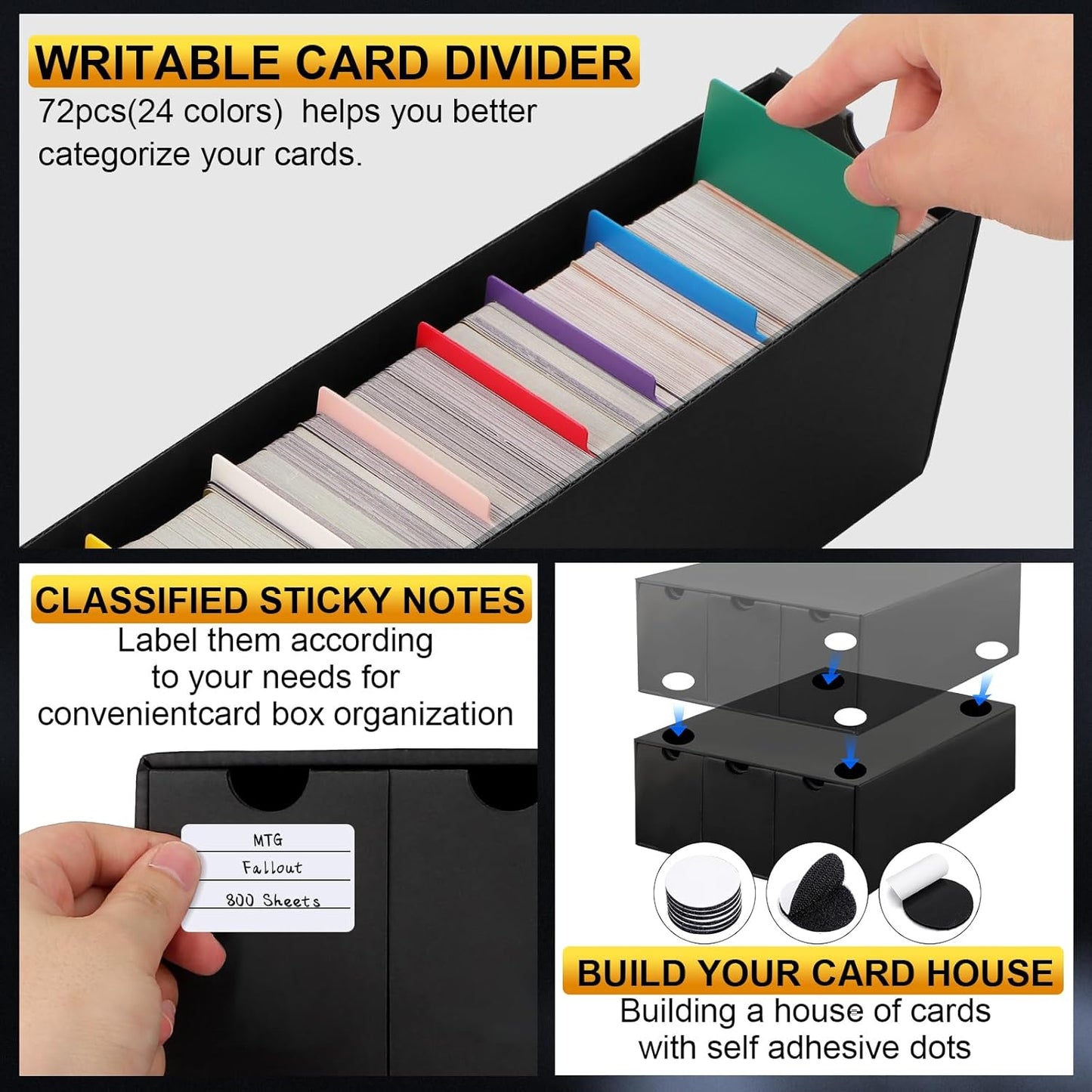 Trading Card Storage Box, Includes 24-600 CT Boxes & Card Dividers, + Trading Card Organizer for Collectible Card Games, for TCG, MTG, PTCG, Baseball Cards, with Labels & Tapes