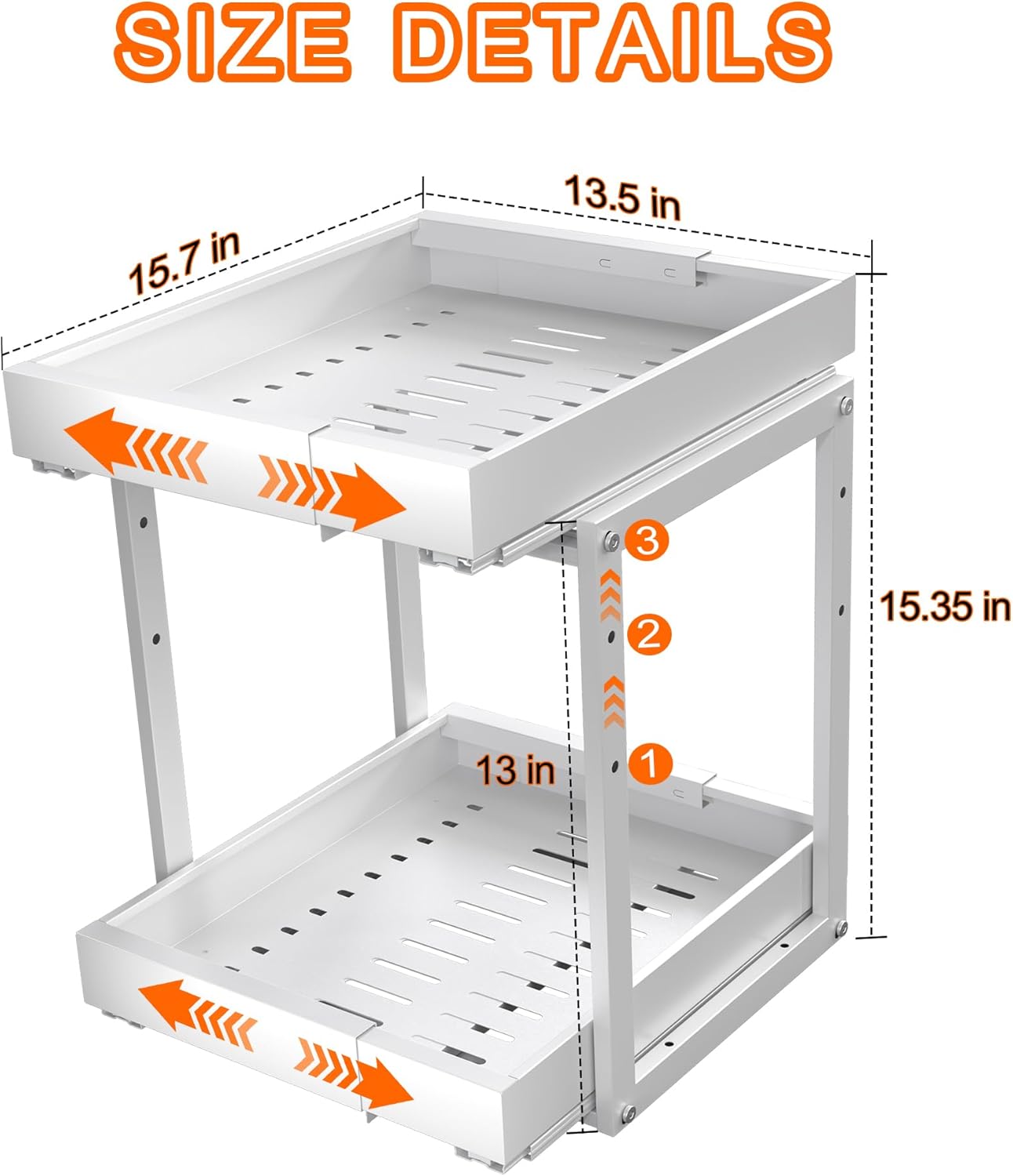 Golener 2-Tier Expandable Pull Out Cabinet Organizer - Slide Out Drawers for Kitchen Cabinets, Bathroom Organizers and Storage, Under Sink Organizer for Kitchen Storage Organization, White Metal Frame