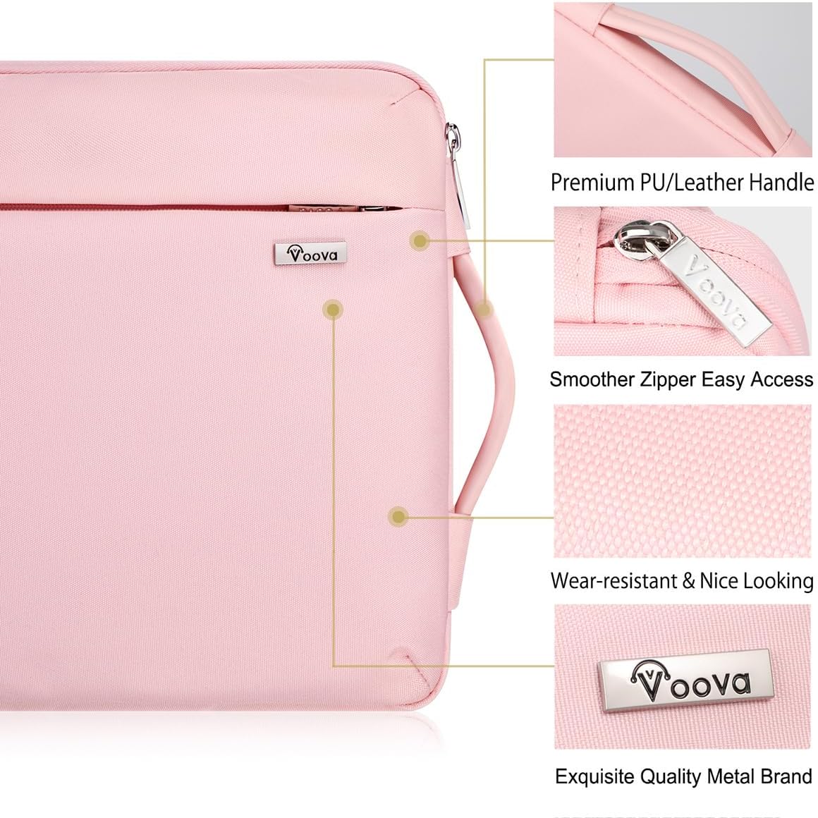 Voova Laptop Sleeve Case 13 13.6 Inch for Women, 360°Protective Waterproof Slim Computer Bag Cover Compatible with MacBook Air 13 M1/M2/M3/M4 2020-2024, MacBook Pro 13, IPad Air/Pro 13, Pink