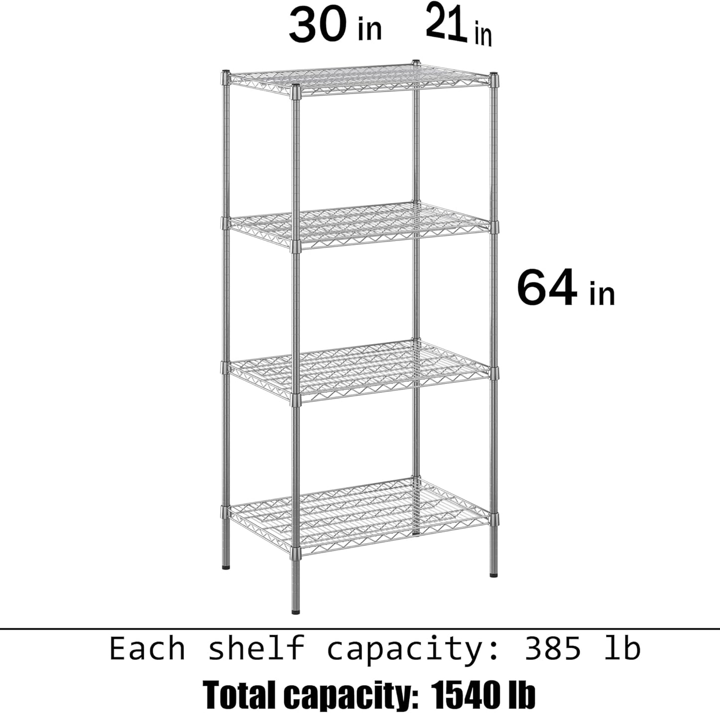 21" Deep x 30" Wide x 64" Height Wire Shelving Kit | 4-Tier | NSF Commercial Storage Rack Unit