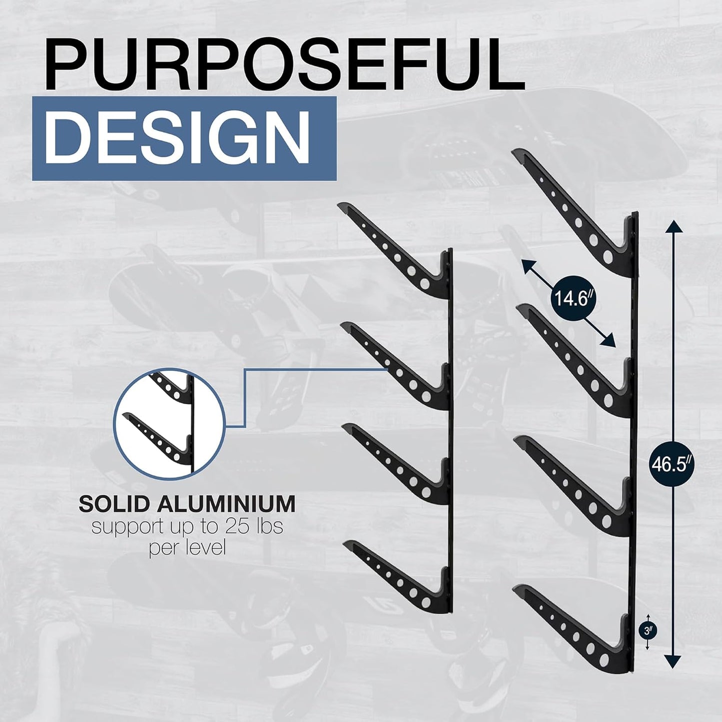 StoreYourBoard Adjustable Snowboard Storage Rack, Wall Mount 4 Board Display