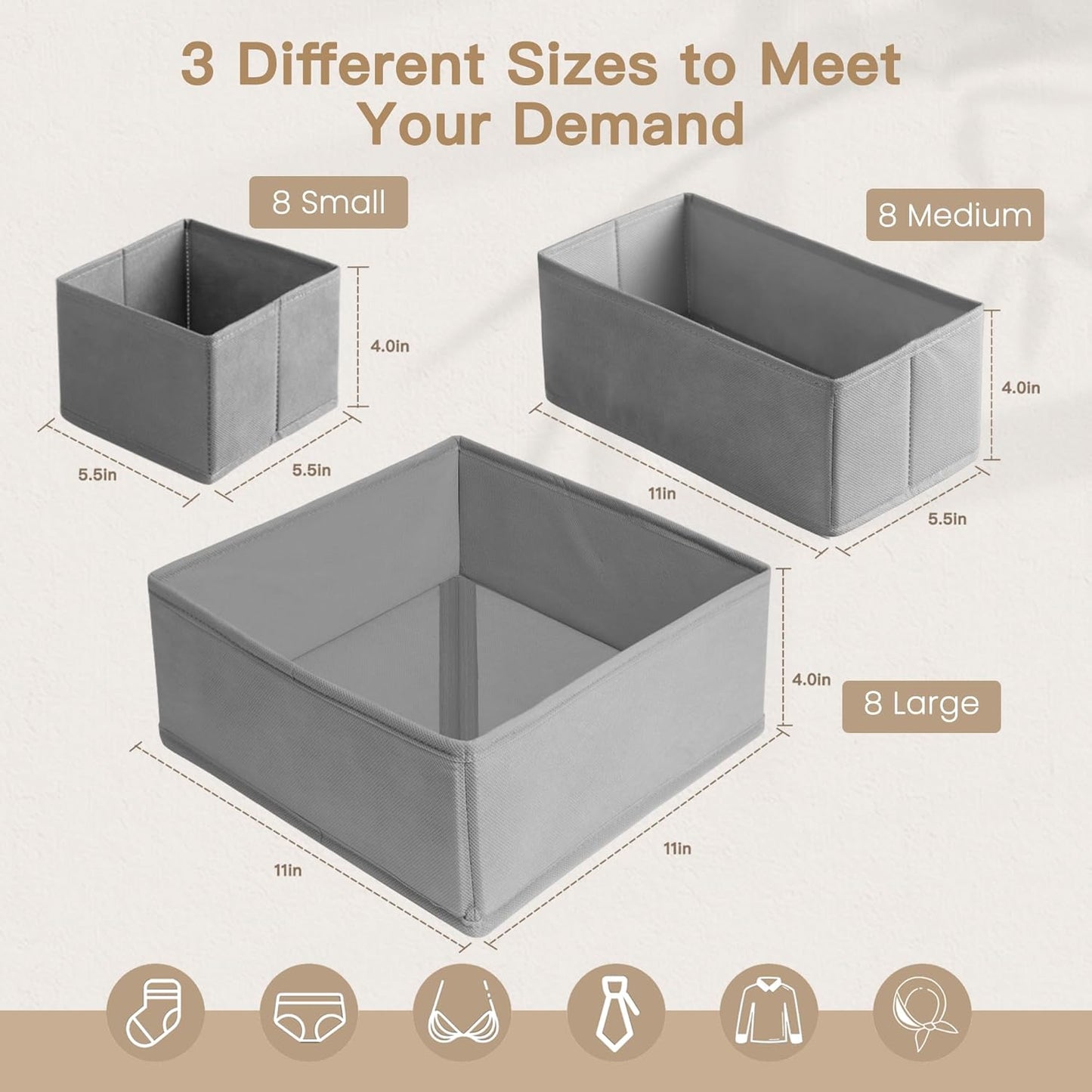 Criusia Drawer Organizer Clothes, 24 Pack Dresser Organizer for Baby Clothes, Underwear, Sock- Foldable Closet Organization and Storage Dividers Bins for Nursery, Bedroom and Dorm (Grey)
