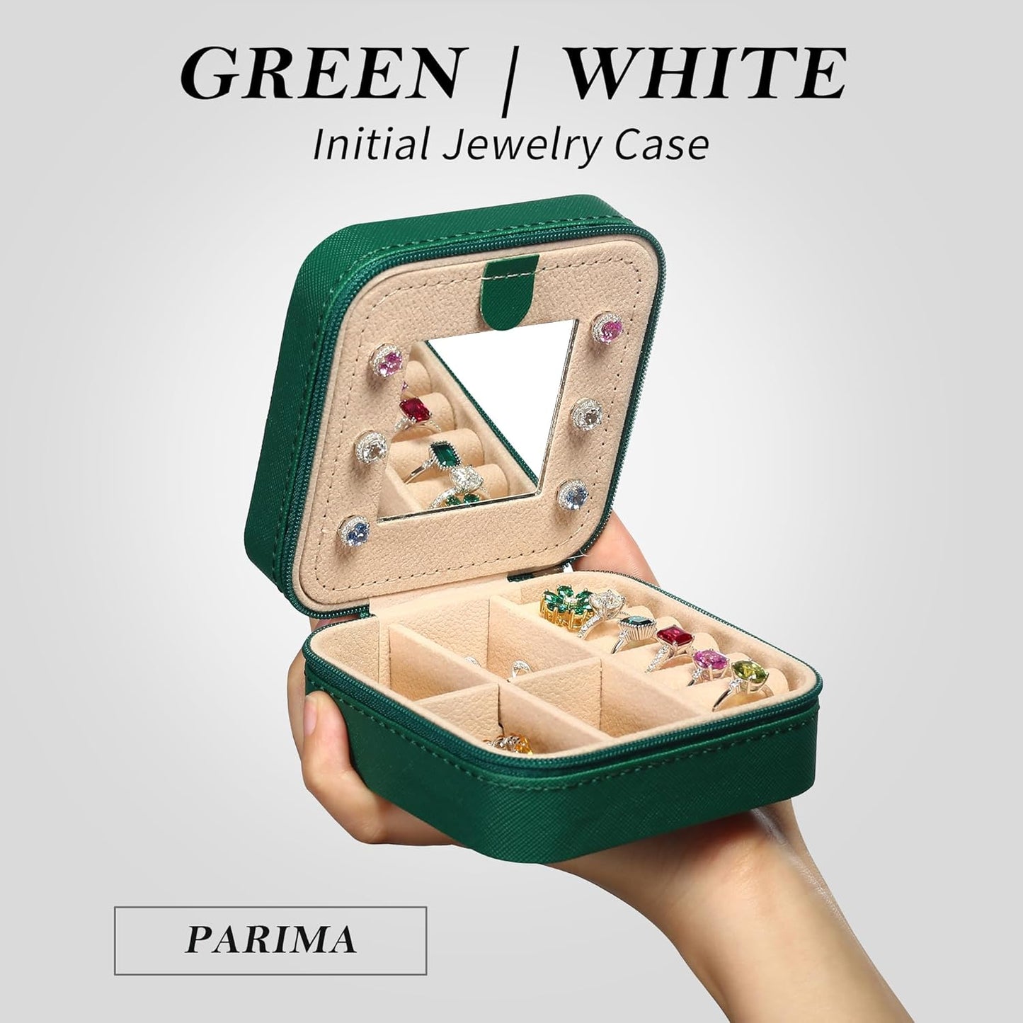Parima Travel Jewelry Organizer for Women | Necklace, Earring, Ring Organizer | Women's Travel Gifts - Letter Q, Green