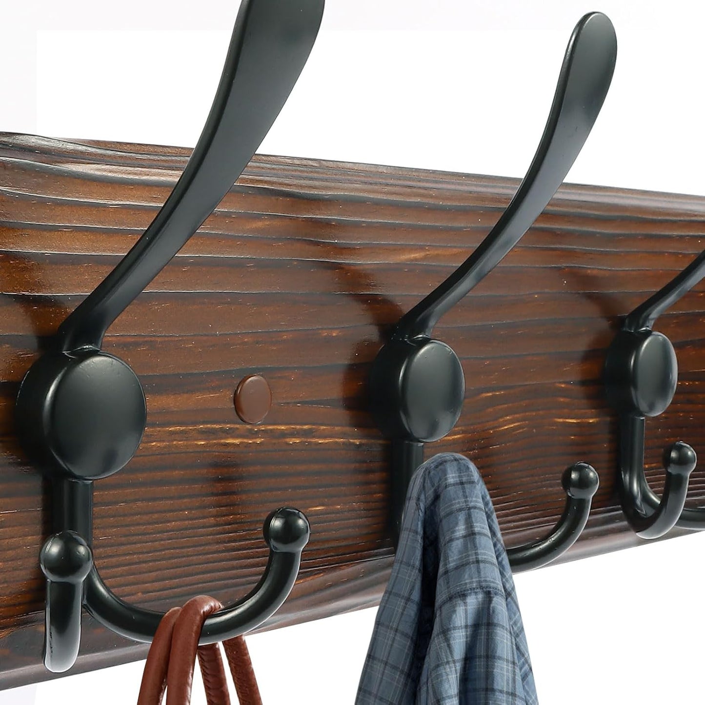 2 Pack Coat Rack Wall Mount 16.8'' Rustic Hat Rack with 5 Triple Hooks Coat Hooks Wall Mount Farmhouse Wall Hooks for Hanging Coat, Bags, Towels