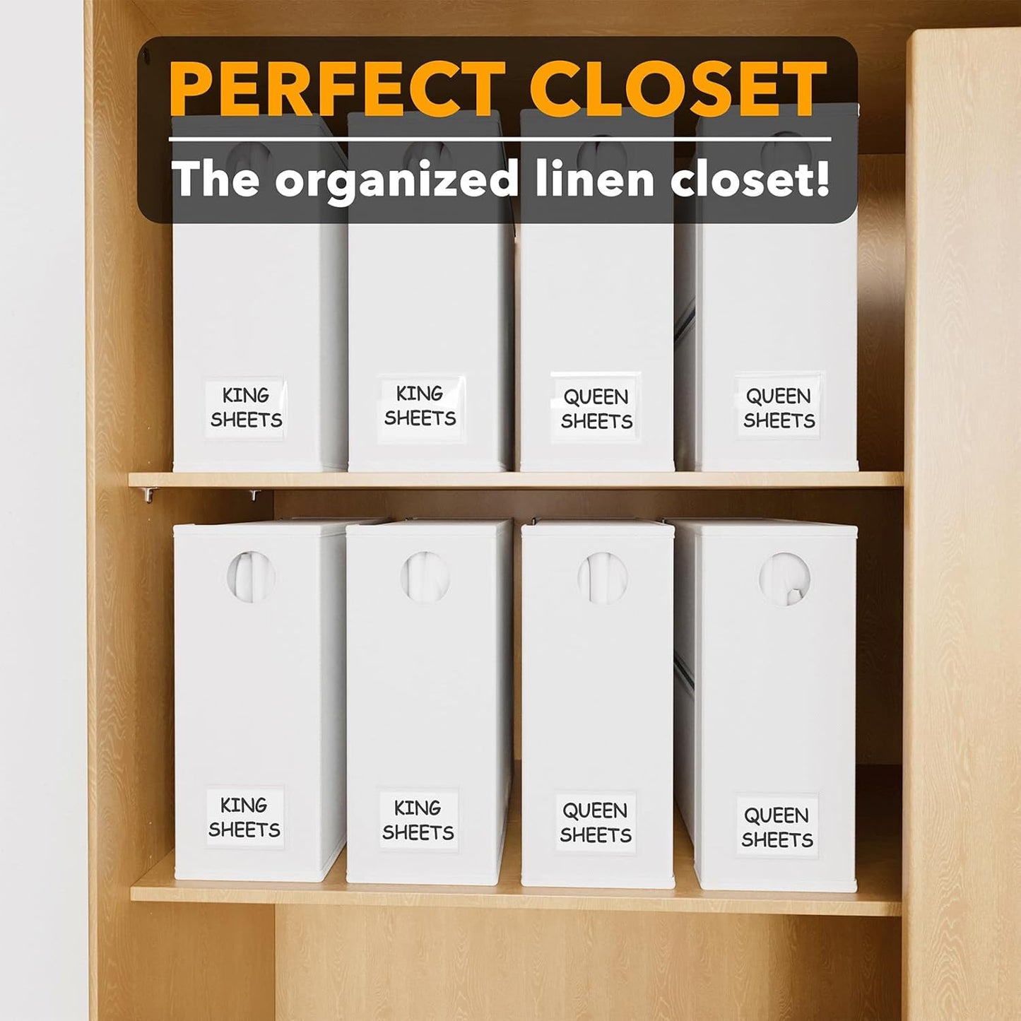 SpaceAid 8 Pack Bed Sheet Organizers and Storage, Foldable Organizer for Linen Closet, Sheets Set Folder Keeper with Window XL (Queen & King Size) Organizing Bedding Container, White 91ZDSN-SL24-W8