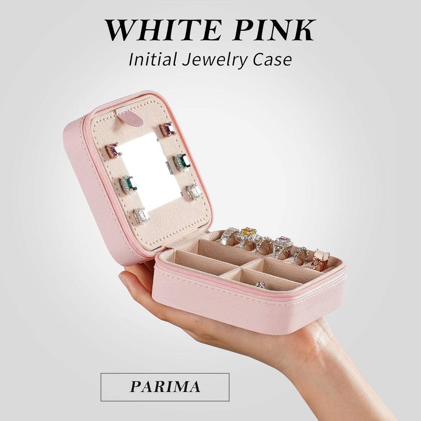 Parima Christmas Stocking Stuffers Preppy Travel Jewelry Box - Christmas Gifts for Grandkids Letter Jewelry Organizer Box for Girls, Travel Gifts for Teen Girls Trendy Stuff - Letter C, Pink