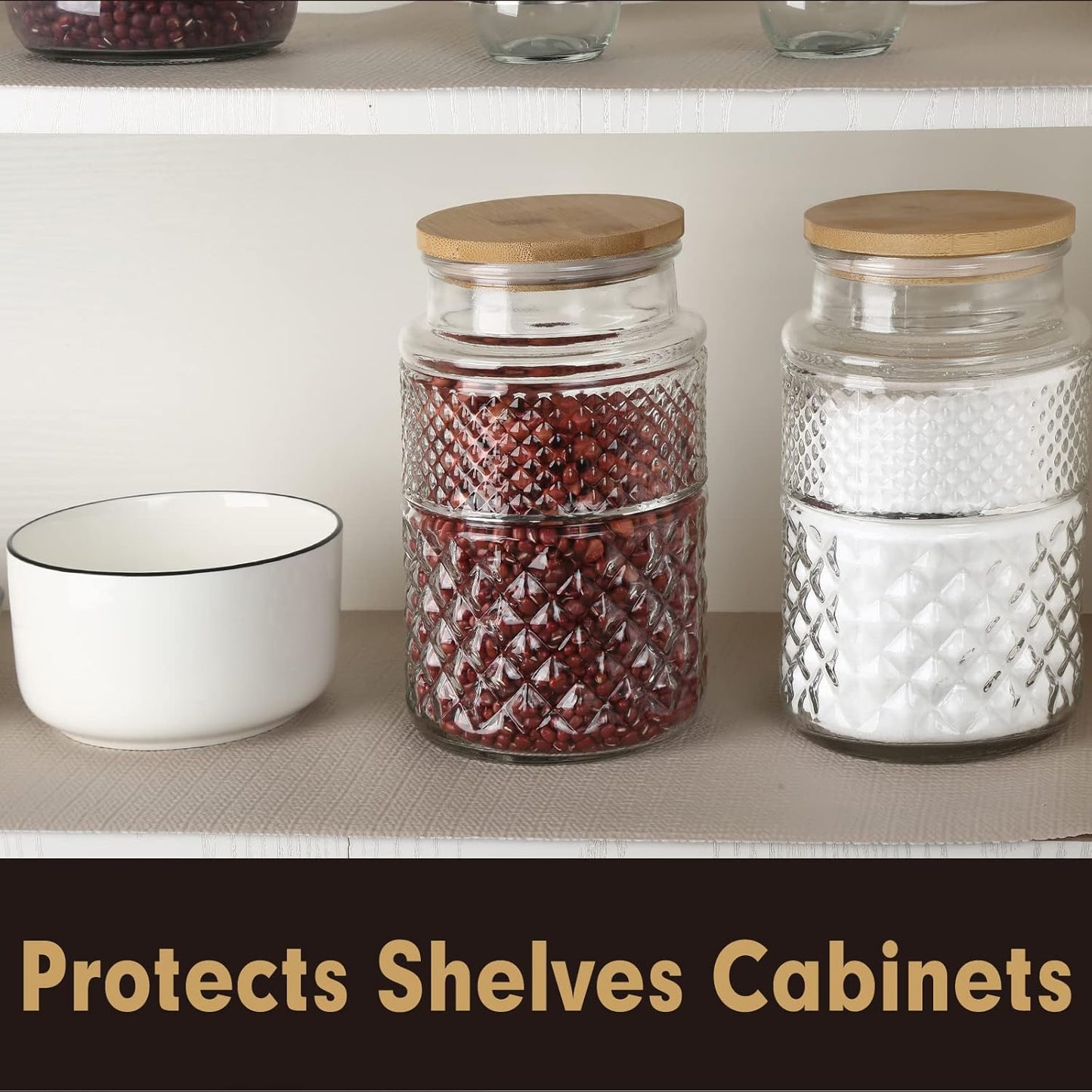 Premium Drawer and Shelf Liner for Cabinet, Non Adhesive Liner for Kitchen, Strong Grip Non Slip Shelf Liners for Kitchen Cabinets, Storage, Drawers, Shelves, Kitchenware and Tableware (Beige)