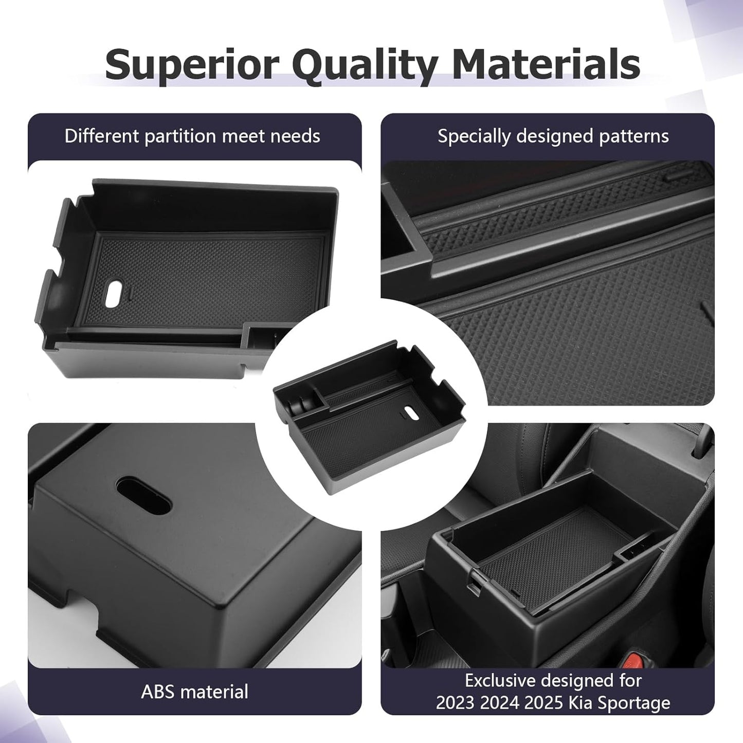 LUWU 2025 2026 S Portage Center Console Organizer for 2023 2024 2025 2026 Kia S Portage Accessories Armrest Console Storage Box Insert Tray [NOT for Manual Transmission] ABS Material Black-Trim