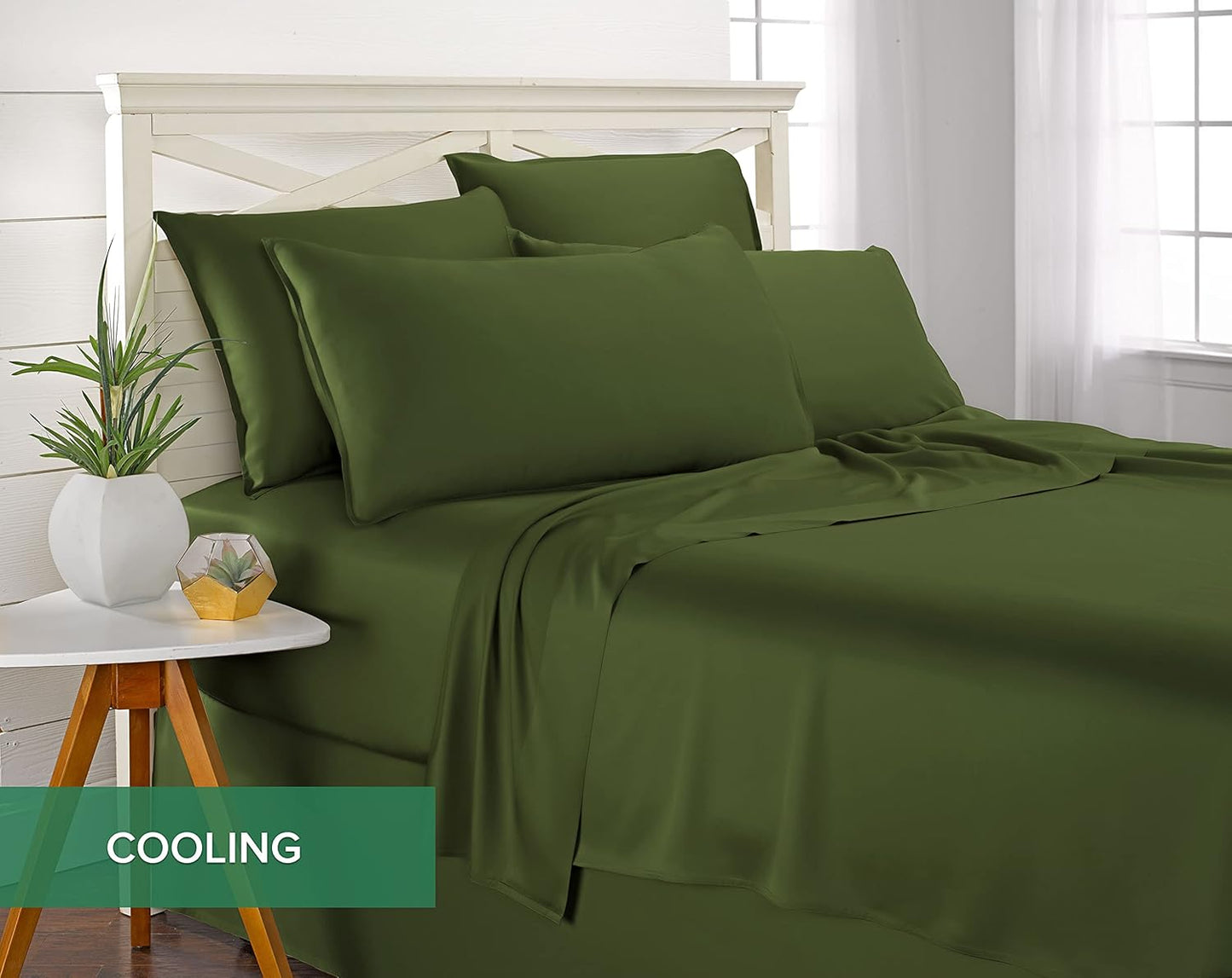 Queen Pillowcases by Pure Bamboo, Genuine 100% Organic Viscose Derived from Bamboo, Luxuriously Soft & Cooling, Double Stitching, Envelope Closure (2 Queen Pillowcases, Pesto)