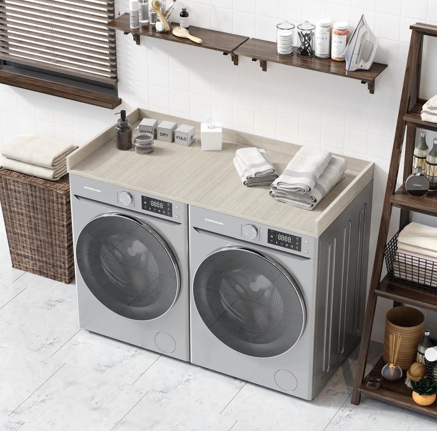 OfficeSimpli Large Washer Dryer Countertop 30 x 58 - Made in USA - Laundry Countertop Over Washer and Dryer, Laundry Room Countertop Organization Solution with Non-Slip Pads, Rustic Oak