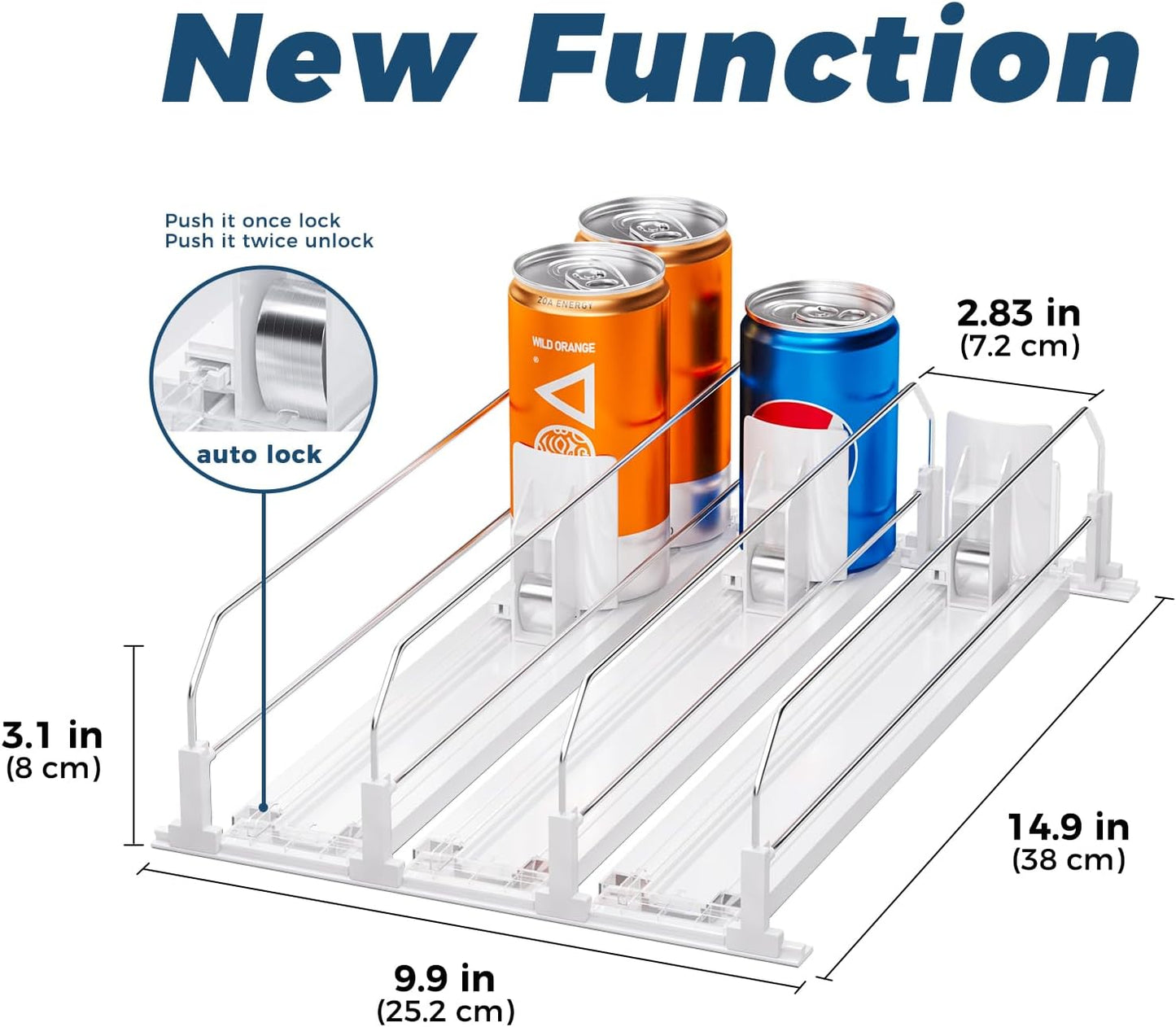 Puricon Drink Organizer for Fridge - Spring Loaded Pusher Glide, Self Pushing Soda Can Dispenser, Beer Bottle Beverage Holder for Refrigerator - 3 Rows, White