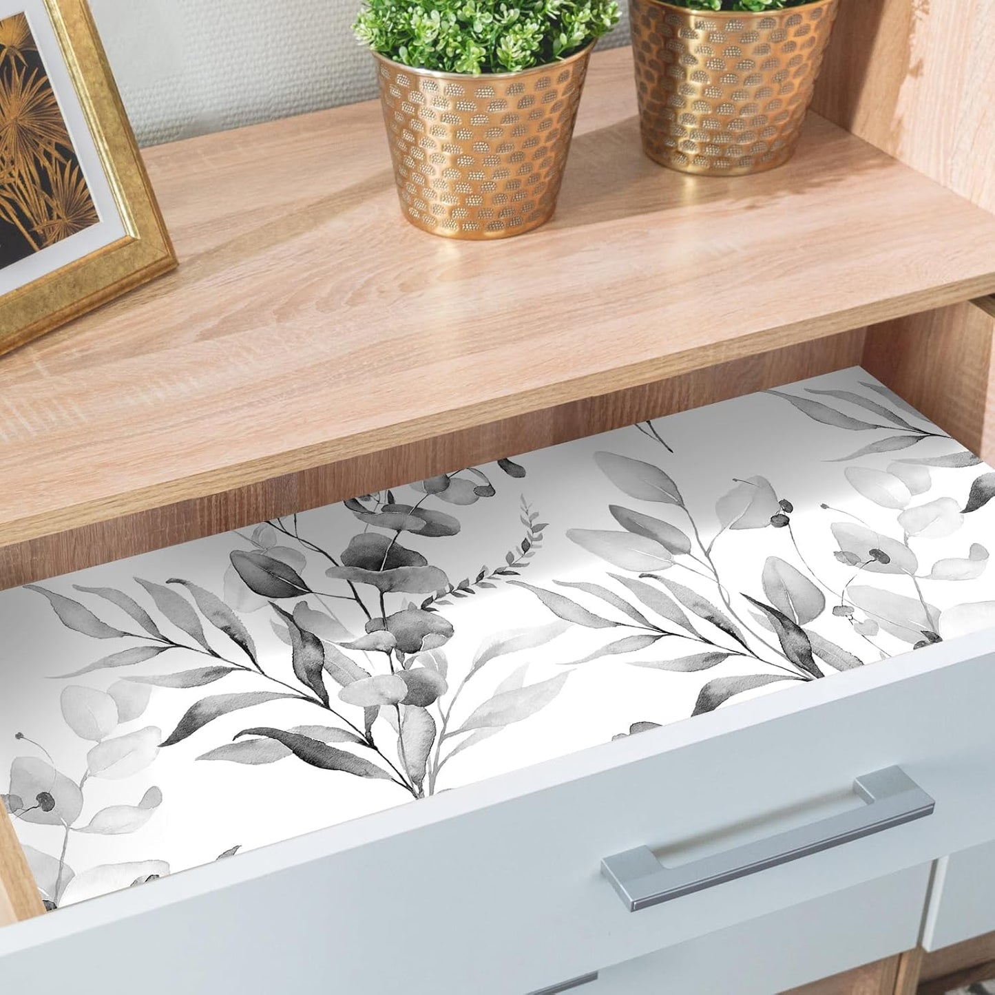 HAOKHOME Floral Shelf Liner and Cabinet Liner, Self-Adhesive Drawer Liners, Peel and Stick Contact Paper for Kitchen Cabinets and Cupboard, Bathroom Drawers, Grey/White 17.3in x 6.5ft