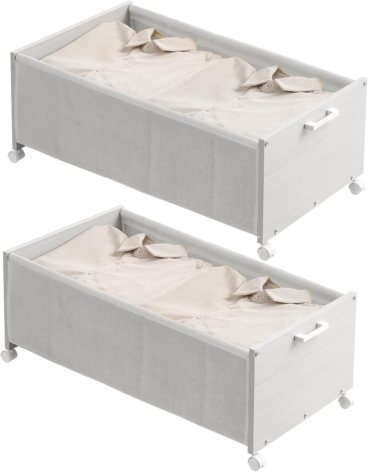 Under Bed Storage with Wheels, Wooden Under Bed Drawers On Wheels, Rolling Under Bed Shoe Storage, Space Saving,White,Quadruple Size,90L