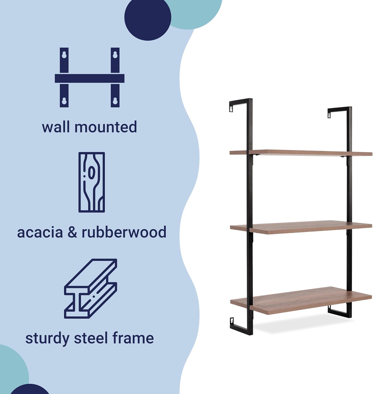 happimess MSH1000C Madera 40.55" Classic Industrial 3-Shelf Wood Wall-Mounted Open Ladder Bookcase with Metal Frame, Brown/Black