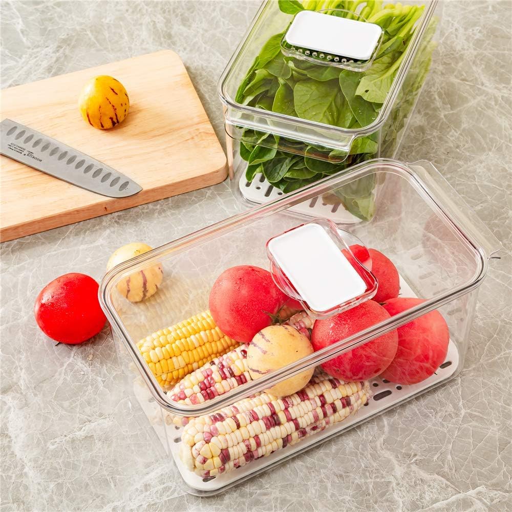 Large Lettuce Keeper Crisper, Vegetable Salad Storage Containers for Fridge, Refrigerator Food Storage Container, Berry Bins 5700 ml - Pack of 2