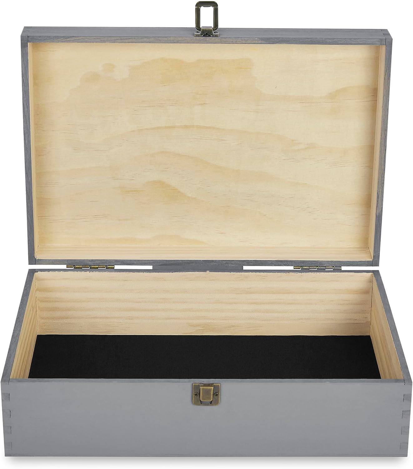 makerflo XL Grey Pine Wood Memory Box with Black Felt Inside, Hinged with Clasp, Keepsake Wooden Box Ideal for Craft and Personalization (Laser Engraving, Epoxy, UV DTF, and Vinyl) – Pack of 12