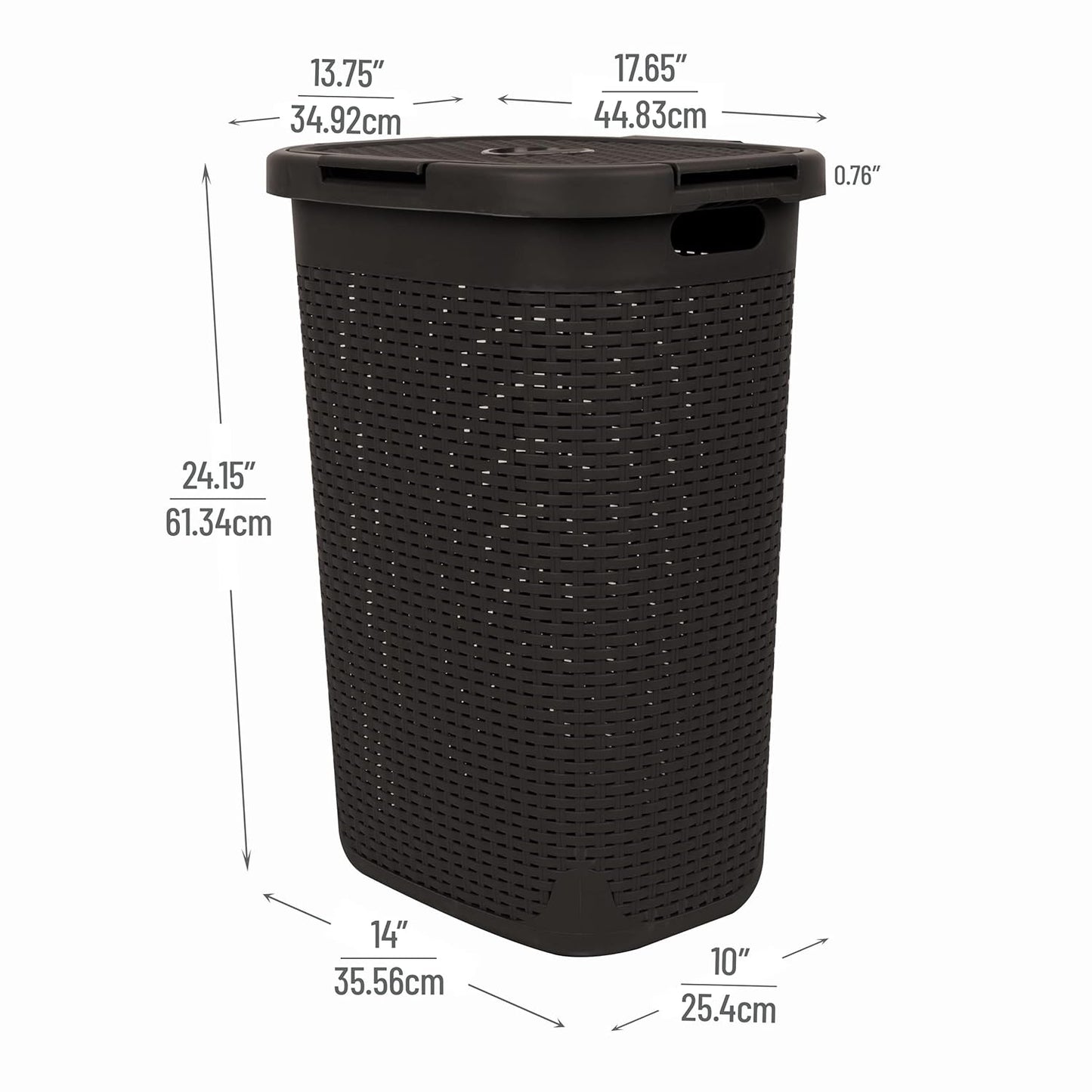 Mind Reader Slim Laundry Hamper with Lid, 60L Clothes Basket, Premium Wicker Design, Plastic, Brown