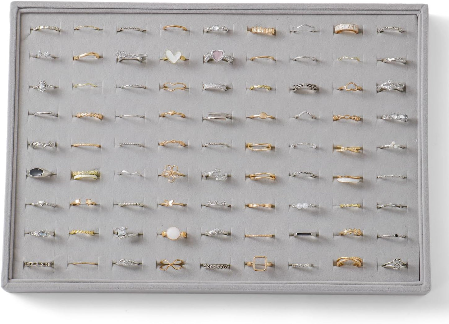 Large Jewelry Organizer for Drawer Insert Velvet Stackable Jewelry Trays for Earring Necklace Bracelet Ring Display (Gray, Ring 100 Slots)