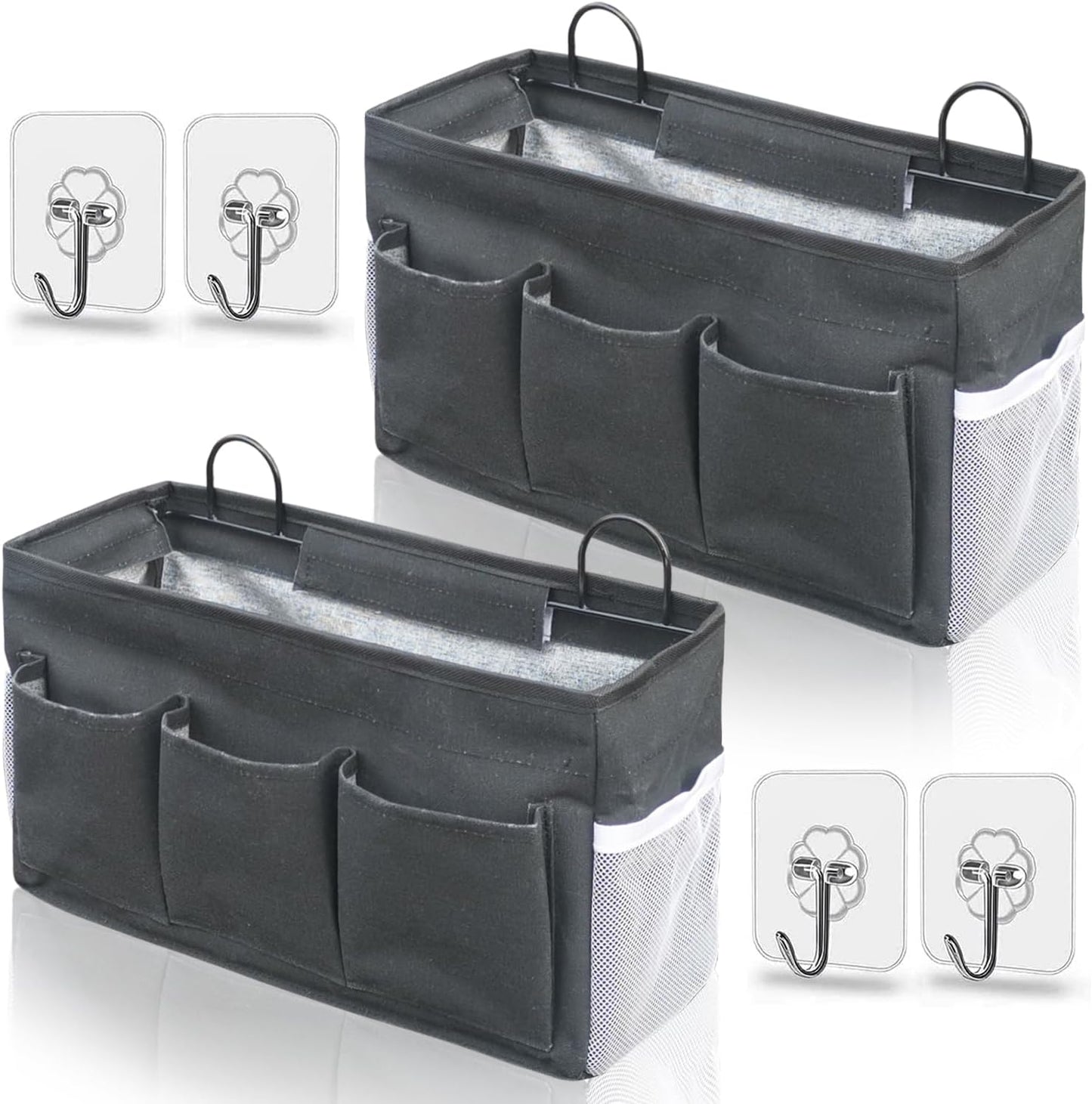 2pcs 3-pockets Large Wall Hanging Organizer Bag, Linen Fabric Door Hanging Storage Baskets with Pockets, Waterproof Bin for Kitchen, Bedroom, Office, RV Camper (Black-2pcs)