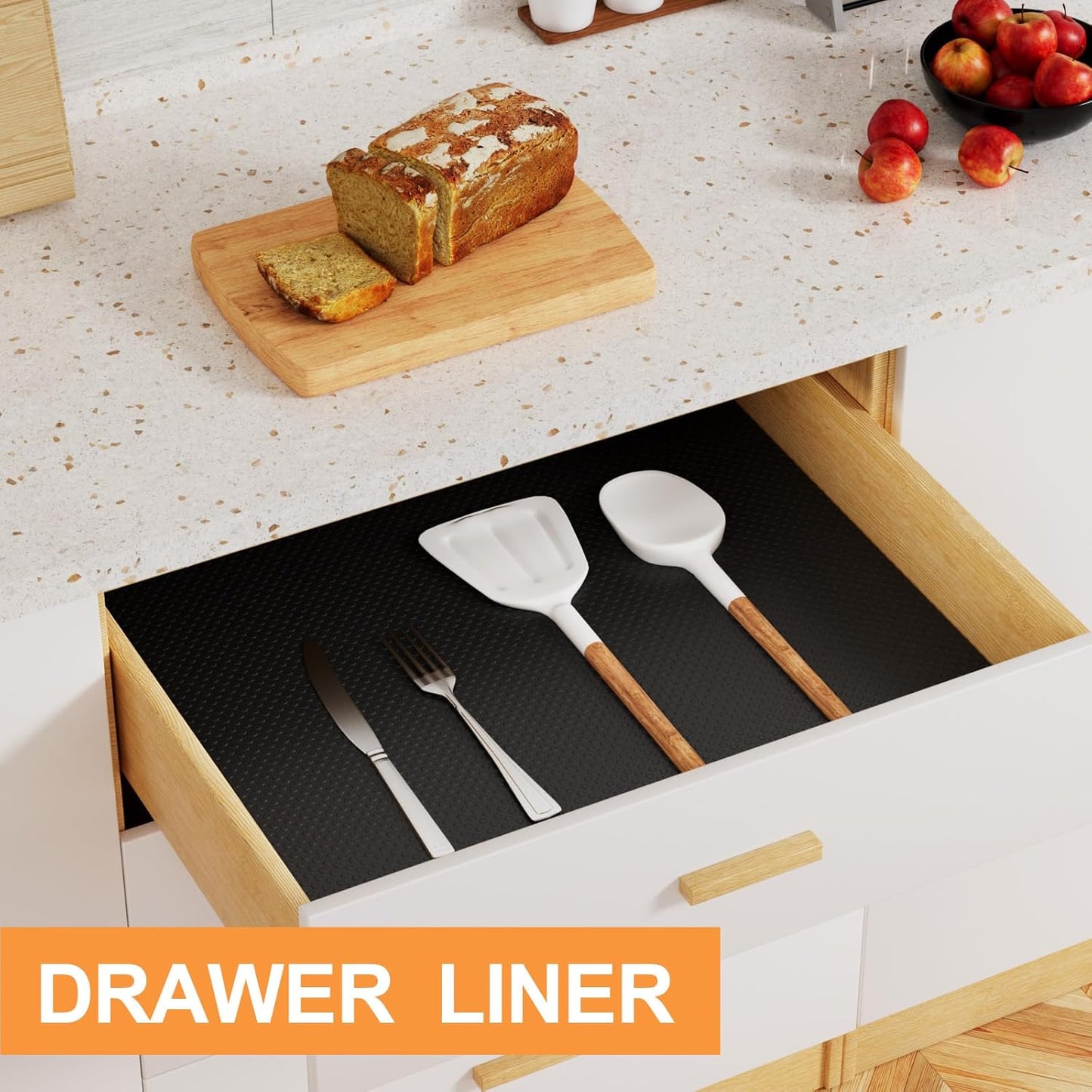 FLPMIX Black Shelf Liner 12 inch Wide: Easy to Cut Kitchen Cabinets Drawer Liner - 12" x 396 Inch EVA Waterproof Pantry Cupboard Liners