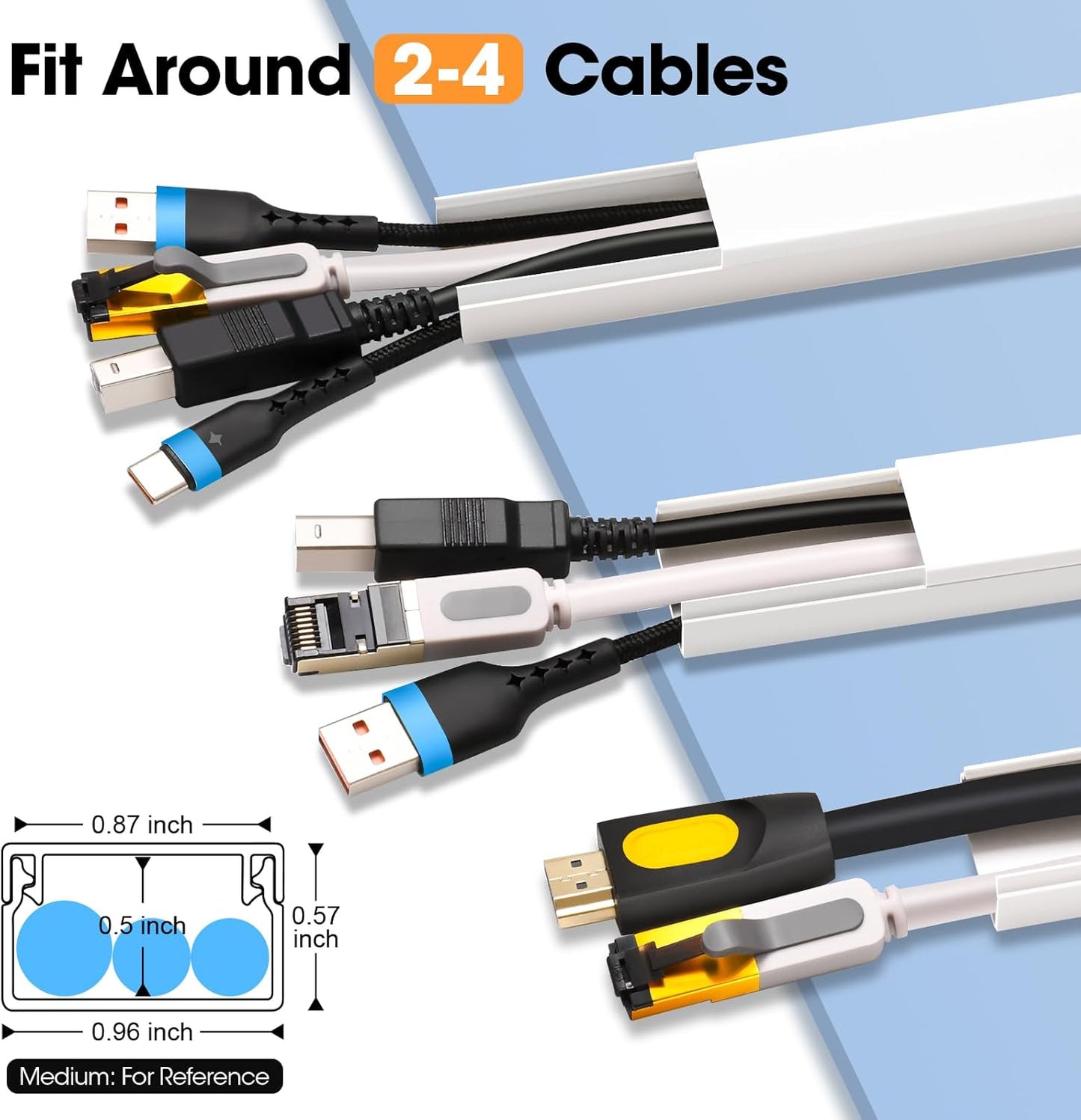 500in Cord Hider Kit, Cord Covers for Wires on Wall, Paintable Cable Raceway, Cord Hider for Wall Mount tv, tv Cable Hider Wall kit, Wire Covers for Cords, 32X L15.75 X W0.96in X H0.57in, White