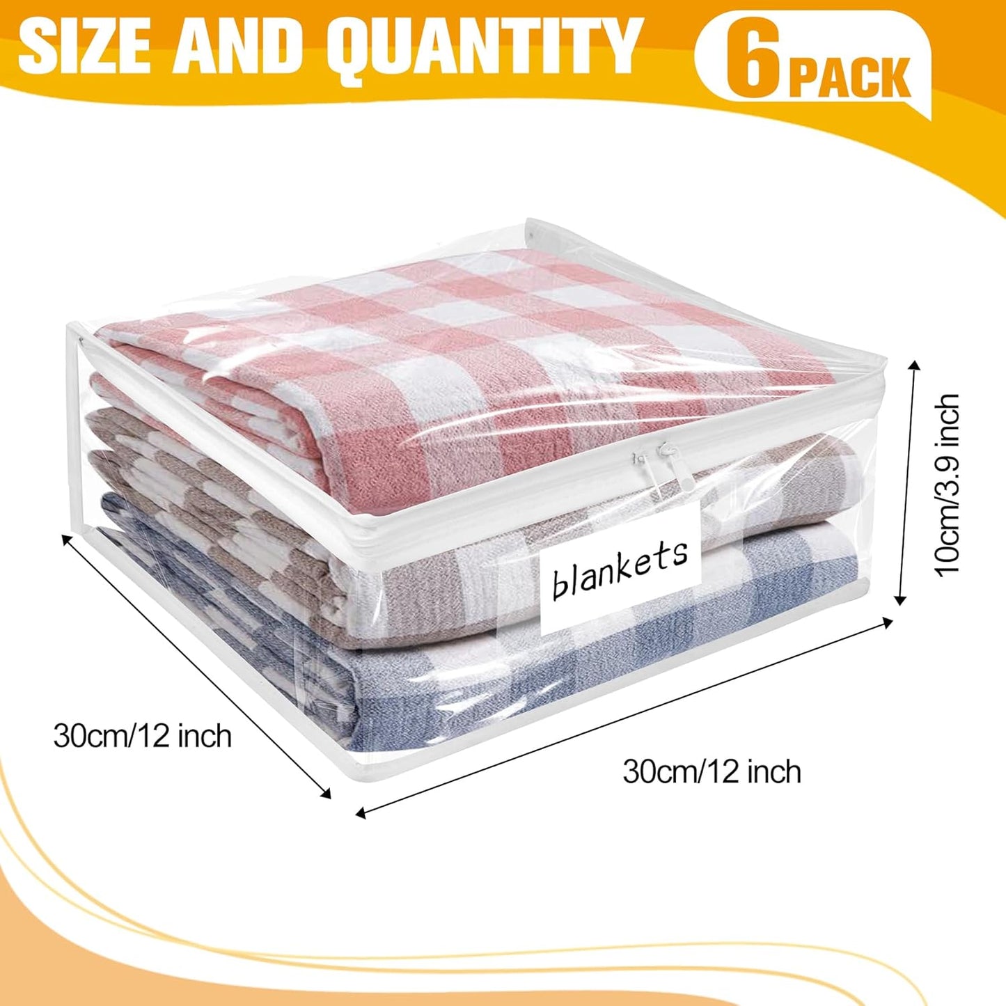 Plastic Storage Bags with Easy-Glide Zipper, Pack of 8, Durable Clear Vinyl Zippered Storage Bags for Clothes Sweaters Comforters Blankets Sheets Bedding (12 x 12 x 3.9 Inch)