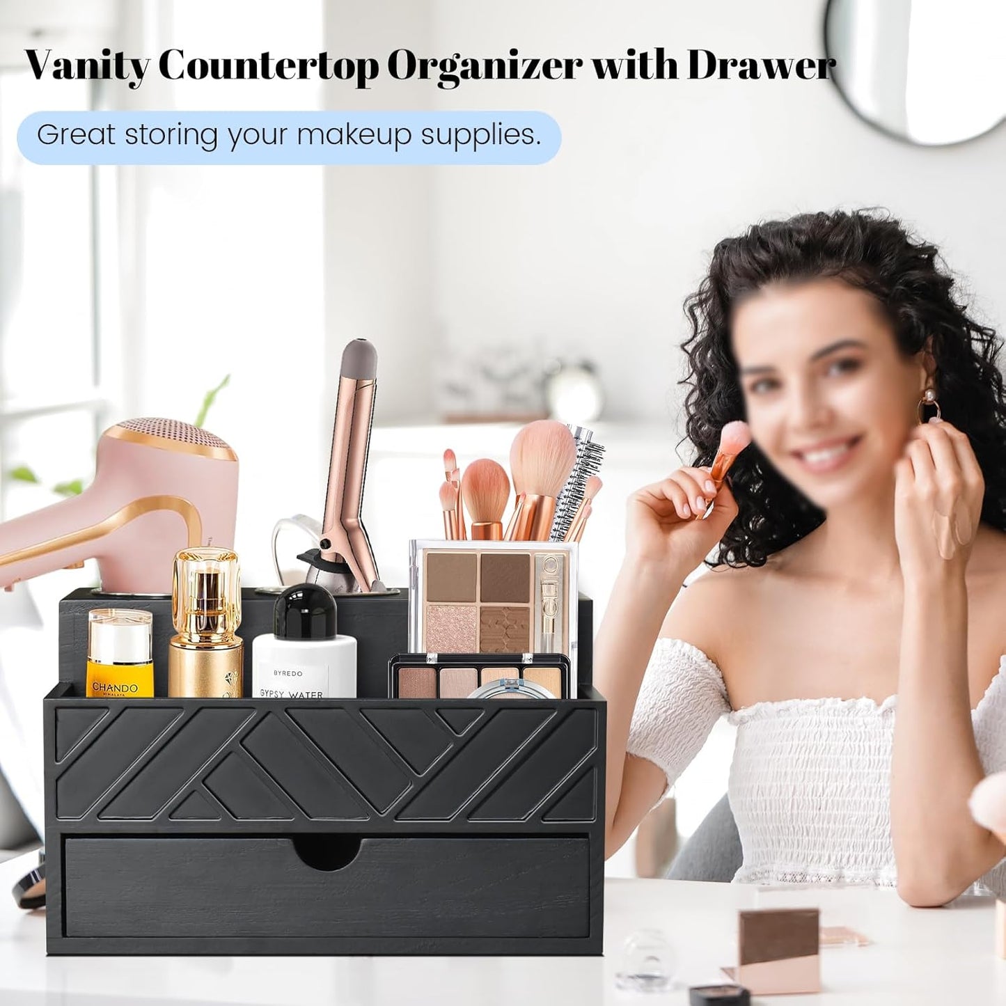 Hair Tool Organizer, Hair Dryer Holder with Drawer, Bathroom Countertop Organizer for Bathroom Accessories, Blow Dryer Organizer for Hair Styling Tools, Vanity Organizer for Bathroom, Vanity, Kitchen