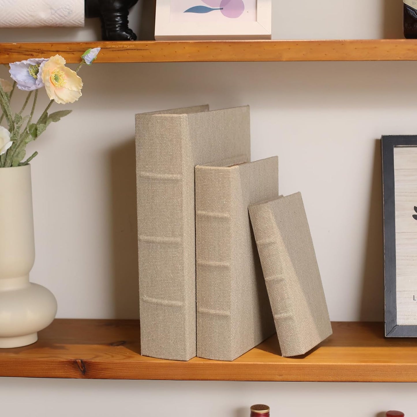 Modern Linen and Wood Decorative Faux Book Boxes Set of 3-13",10",8" - Linen