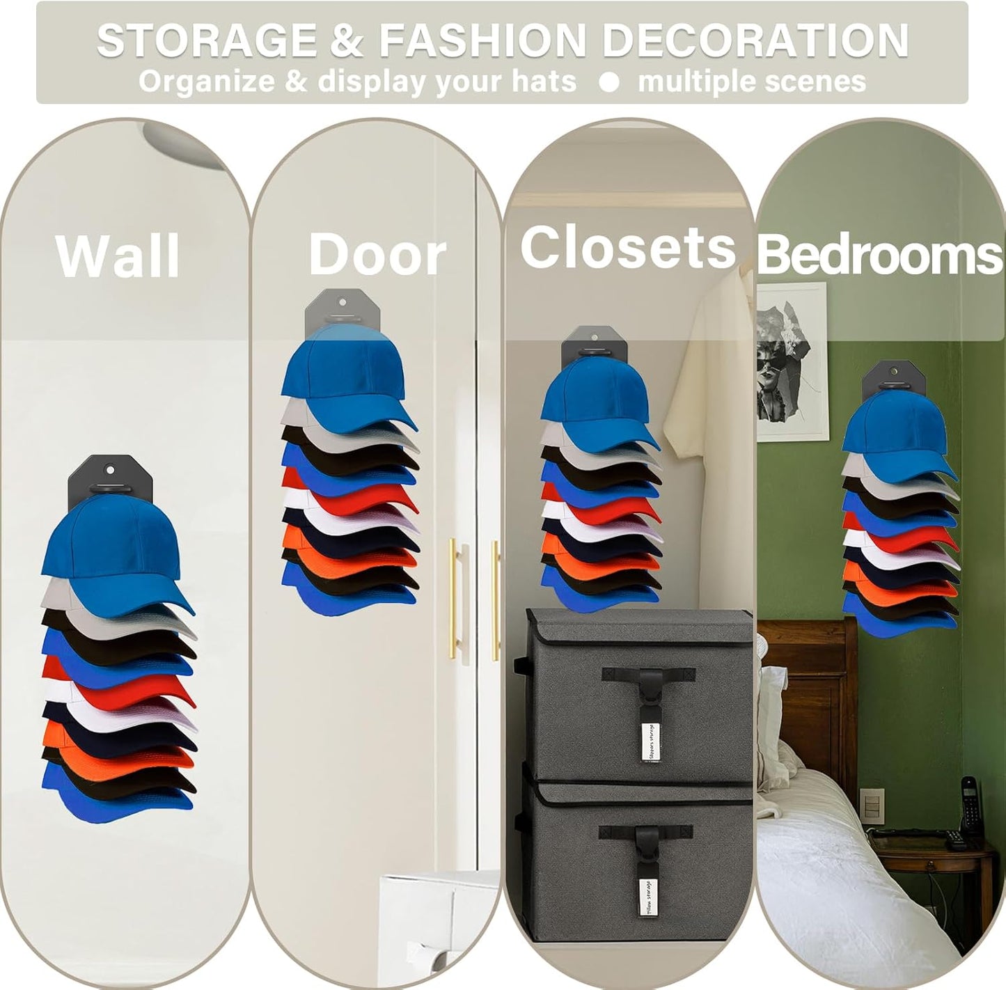 Hat Organizer for Baseball Caps,Hat Rack for Wall, Compact Hat Storage Display Holder,Hold Up to 10 Hats,Hat Hanger Strong Adhesive/Wall Drilled for Door,Bedroom,Closet