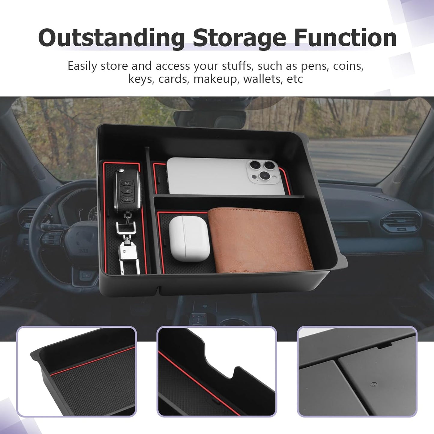 LUWU 2026 Passport Center Console Organizer Compatible with 2024 2025 2026 Honda Passport & 2023 2024 2025 Pilot & 2024 2025 Ridgeline Accessories Armrest Console Organizer Armrest Insert Tray (Red)