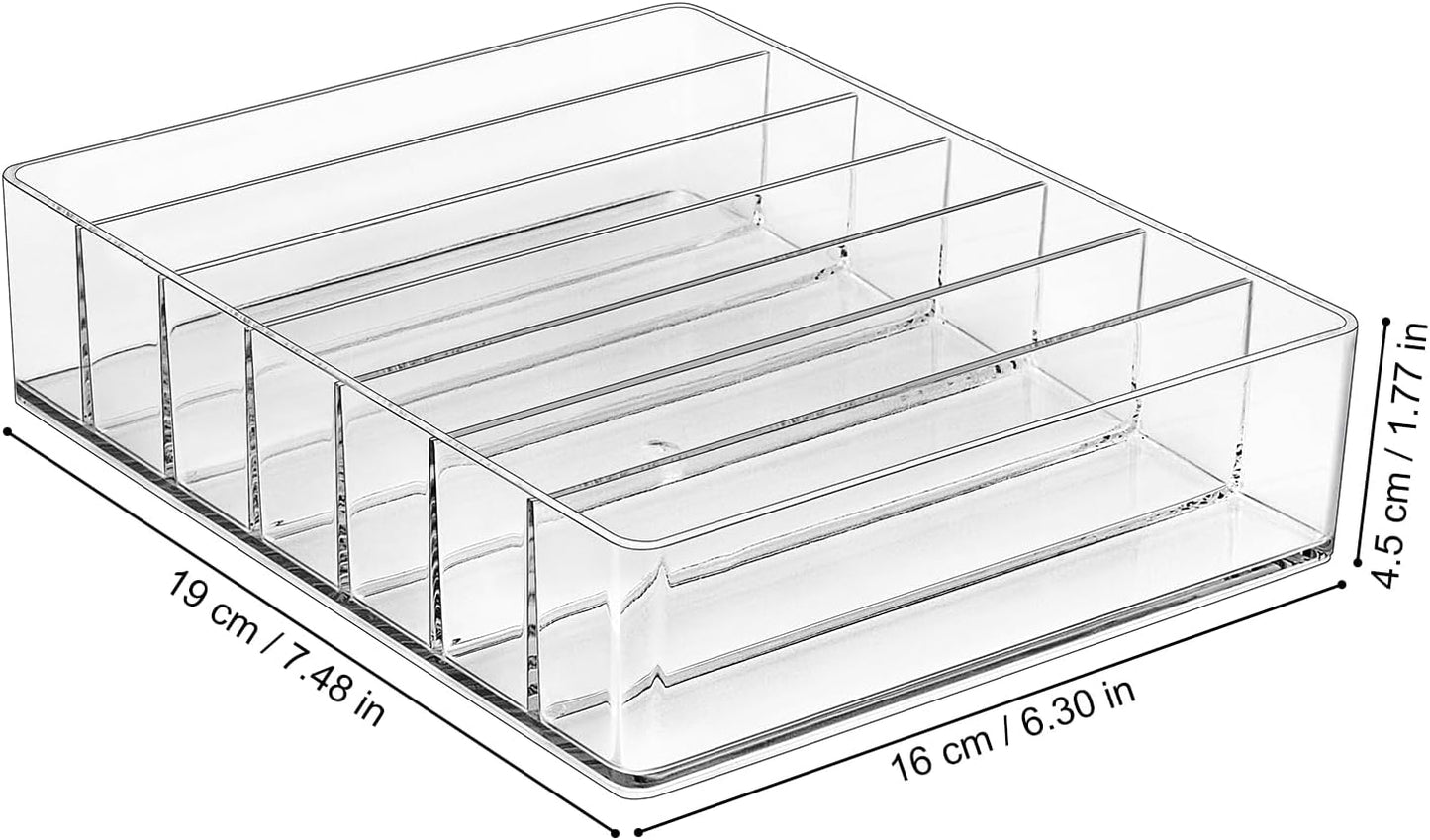 JessLab Makeup Organizer for Eyeshadow Palette and Lipstick, 7-Section Acrylic Divided Cosmetics Storage for Bathroom Vanity Countertop, Transparent, X-Large