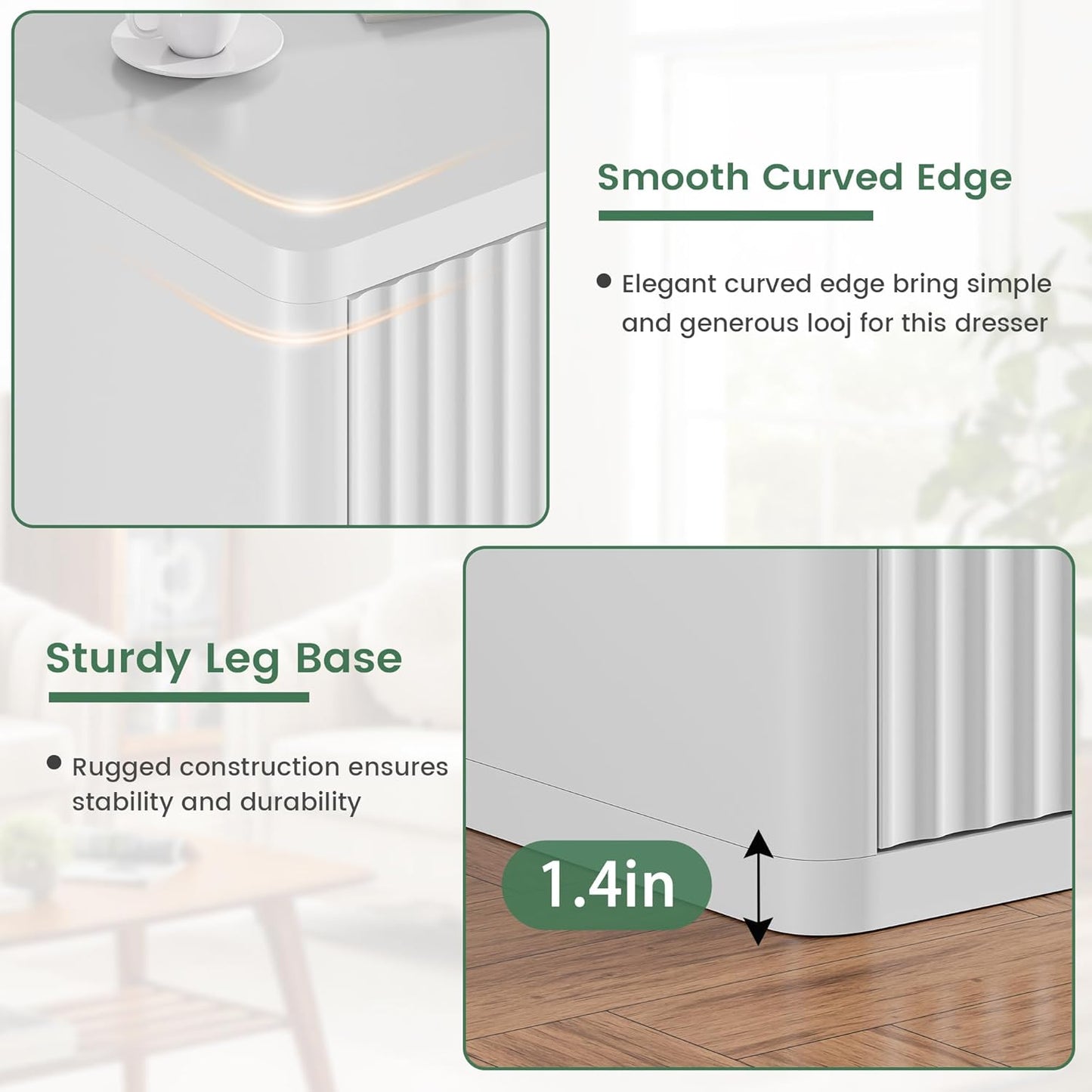 White Nightstand Set of 2, 3 Drawers Night Stand Set, Mid Century Modern Bed Side Table, Large Fluted End Table for Bedroom Living Room Sofa Couch Home Office, Bedside Table with Storage, 24.8” Wide