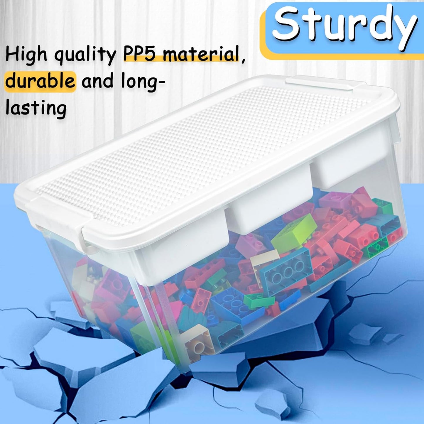 Creahaus 16L Organizers and lego storage Box with Removable Tray and lego building tray kids storage boxes Craft Box for Lego Art, Playdoh, Tool, Craft, Toy(Clear)