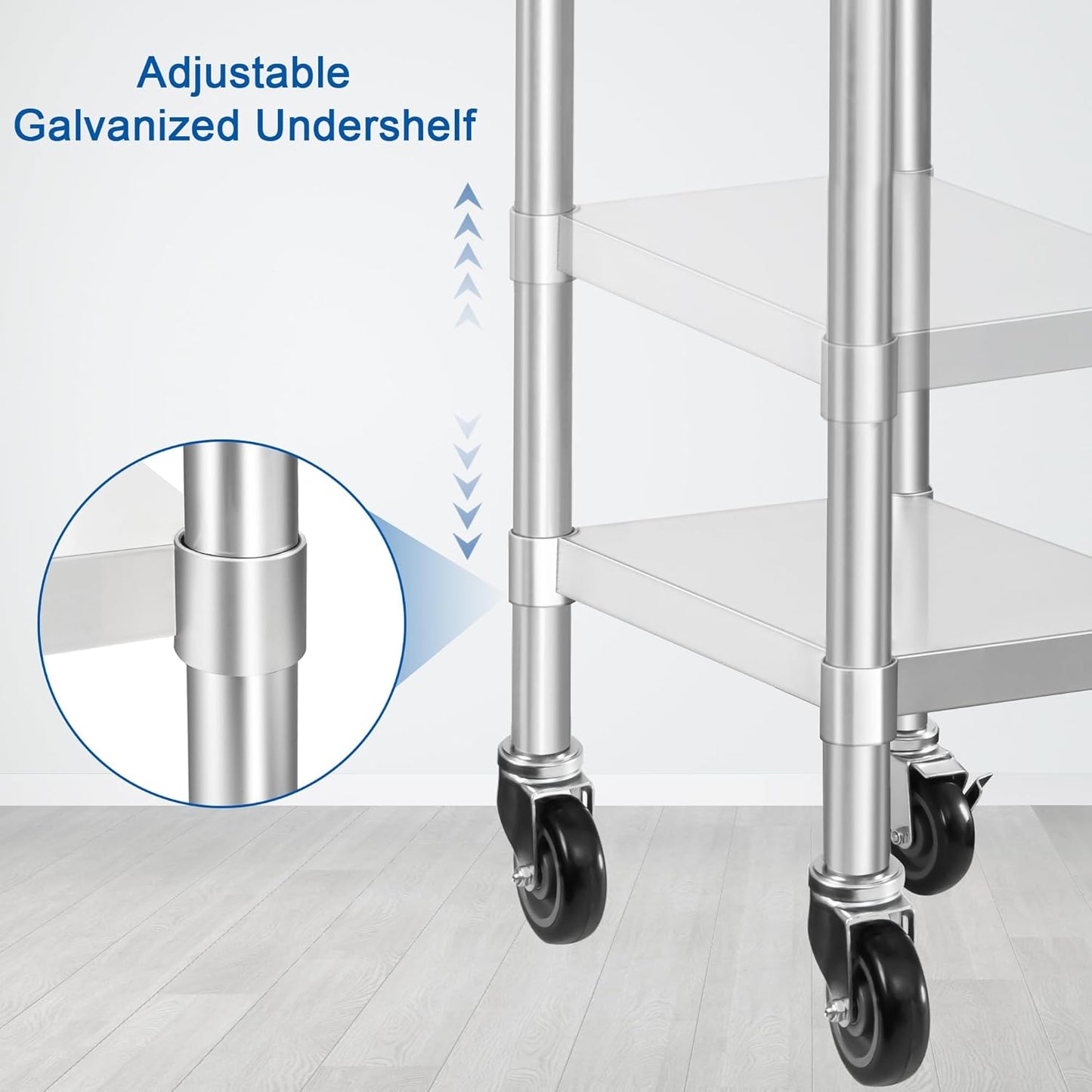 HARDURA Stainless Steel Commercial Table Prep & Work Table with Casters Heavy Duty Metal Table with Wheels NSF 430 18×30 Inches