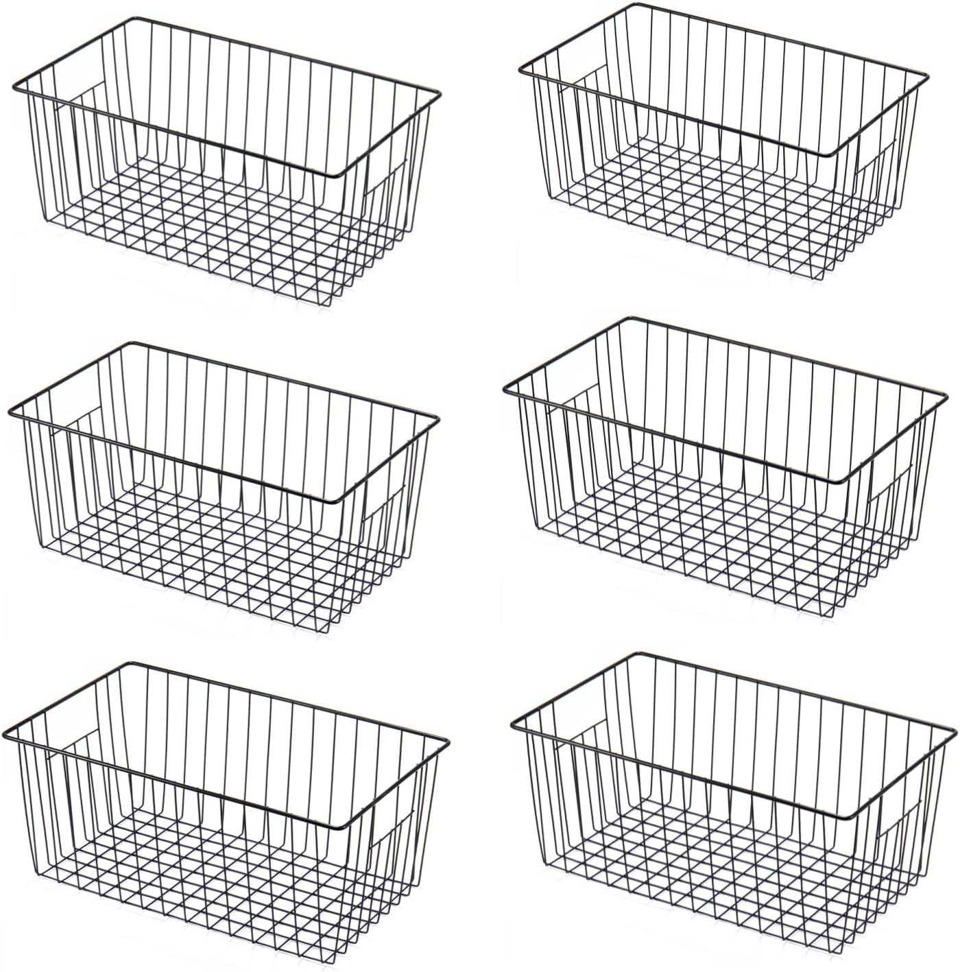 Upright Freezer Organizer Bins， Freezer Baskets for 16, 17, 21 cu.ft Standup Freezer, Wire Storage Baskets with Built-in Handles for Frozen Foods, Snacks, Vegetables, Fruits and More, Set of 6, Black
