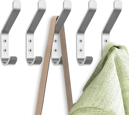 GlazieVault Coat Hooks – Door Hook (5 Pack) - Heavy Duty Wall Mounted - Premium Design Rust Free Hooks