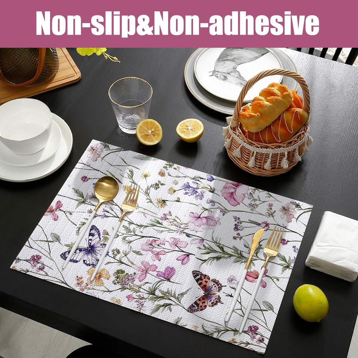 Drawer and Shelf Liner for Kitchen Cabinets,Non-Adhesive Drawer Liner,Non-Slip Floral Shelf Liners,Strong Grip Waterproof Easy to Clean Cabinet Liners for Drawers Cupboard Shelves 12IN×10FT
