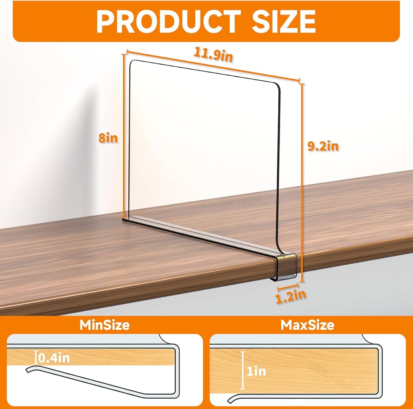 Yieach 10 Pack Clear Acrylic Shelf Divider for Closet Organization - 9.2″ Tall Closet Dividers for Wood Shelves,Cupboard,Vertical Shelf Separators in Closet for T-Shirt,Purse,Handbag,Sweater Organizer