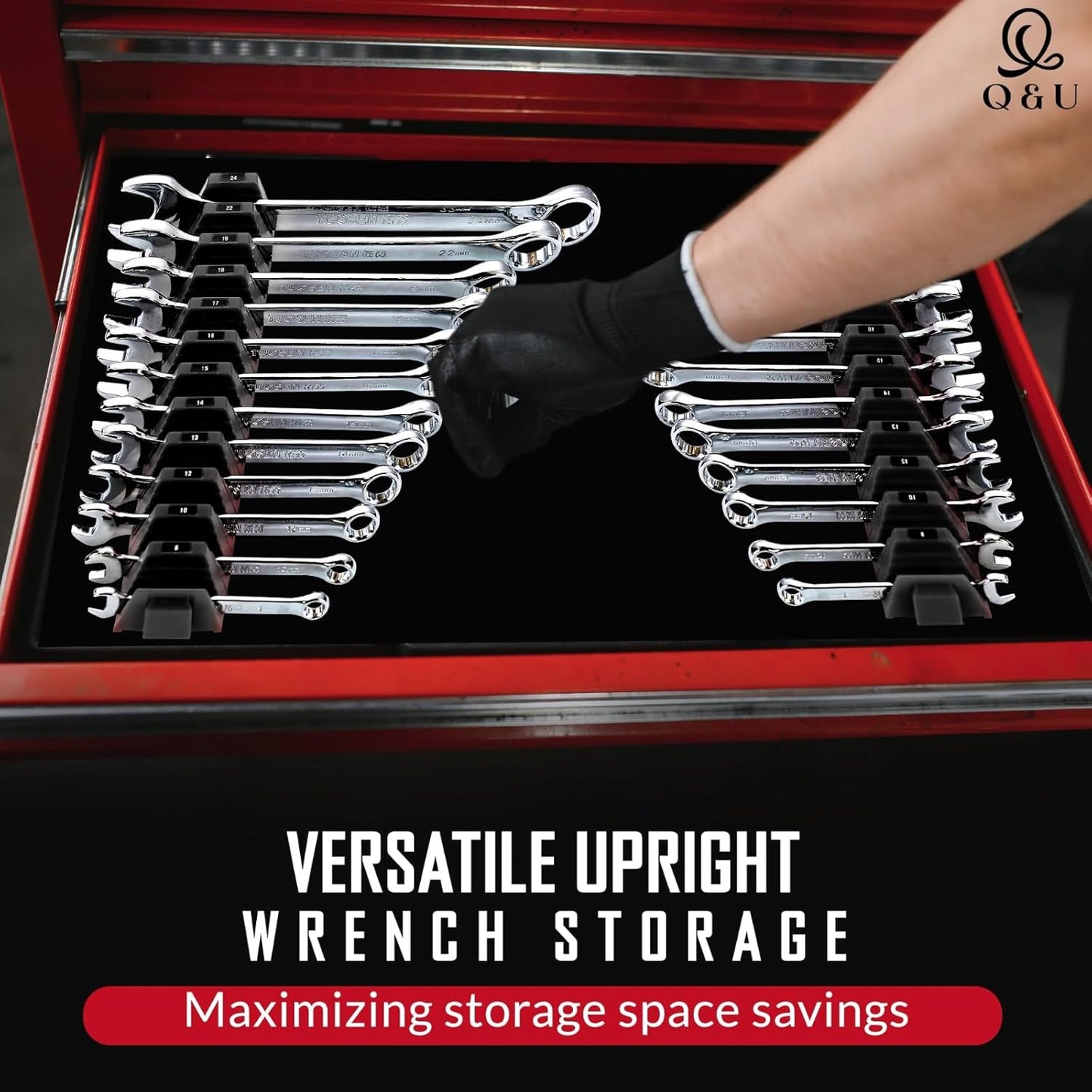 Q&U Wrench Organizer Modular System – 24 PCS Magnetic Wrench Organizer for Tool Box Drawer, Modular Wrench Organizer and Wrench Storage Rack, Heavy Duty Wrench Holder