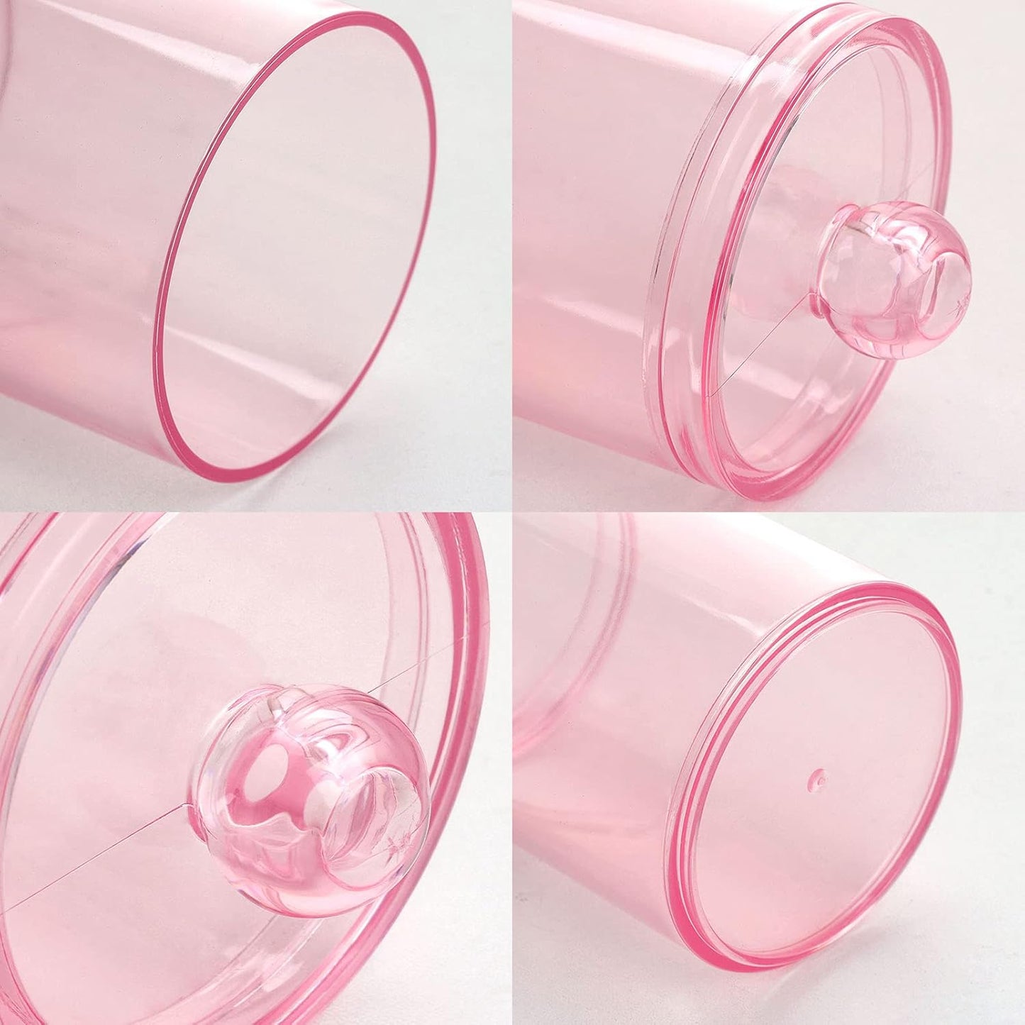 Tbestmax 4 pcs Qtips Holder Bathroom Container, 10 OZ Apothecary Jar, Pink Cotton Ball/Swabs Dispenser Organizer for Storage