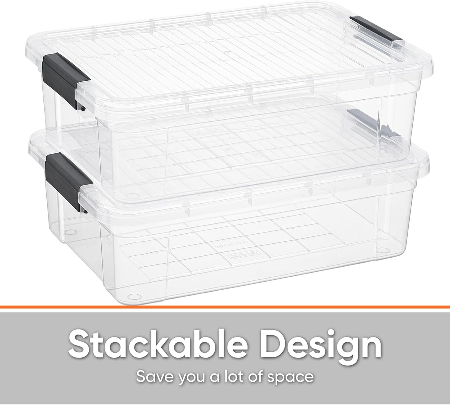 Superio Clear Storage Boxes with Lids, 13.7 Quart Plastic Container Bins for Organizing, Stackable Crates, BPA Free, Non Toxic, Odor Free, Organizers for Home, Office and Dorm, 8 Pack